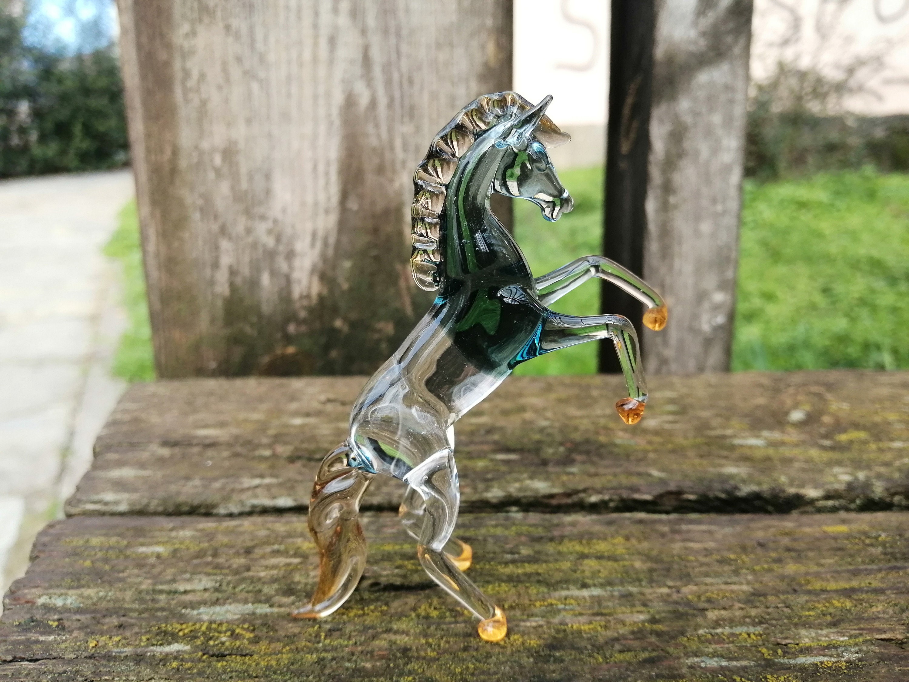 Cavallo di vetro, statuetta di cavallo di vetro, ornamento di cavallo di vetro, statuetta di cavallo rampante, cavallo di Murano, statuetta di vetro,
