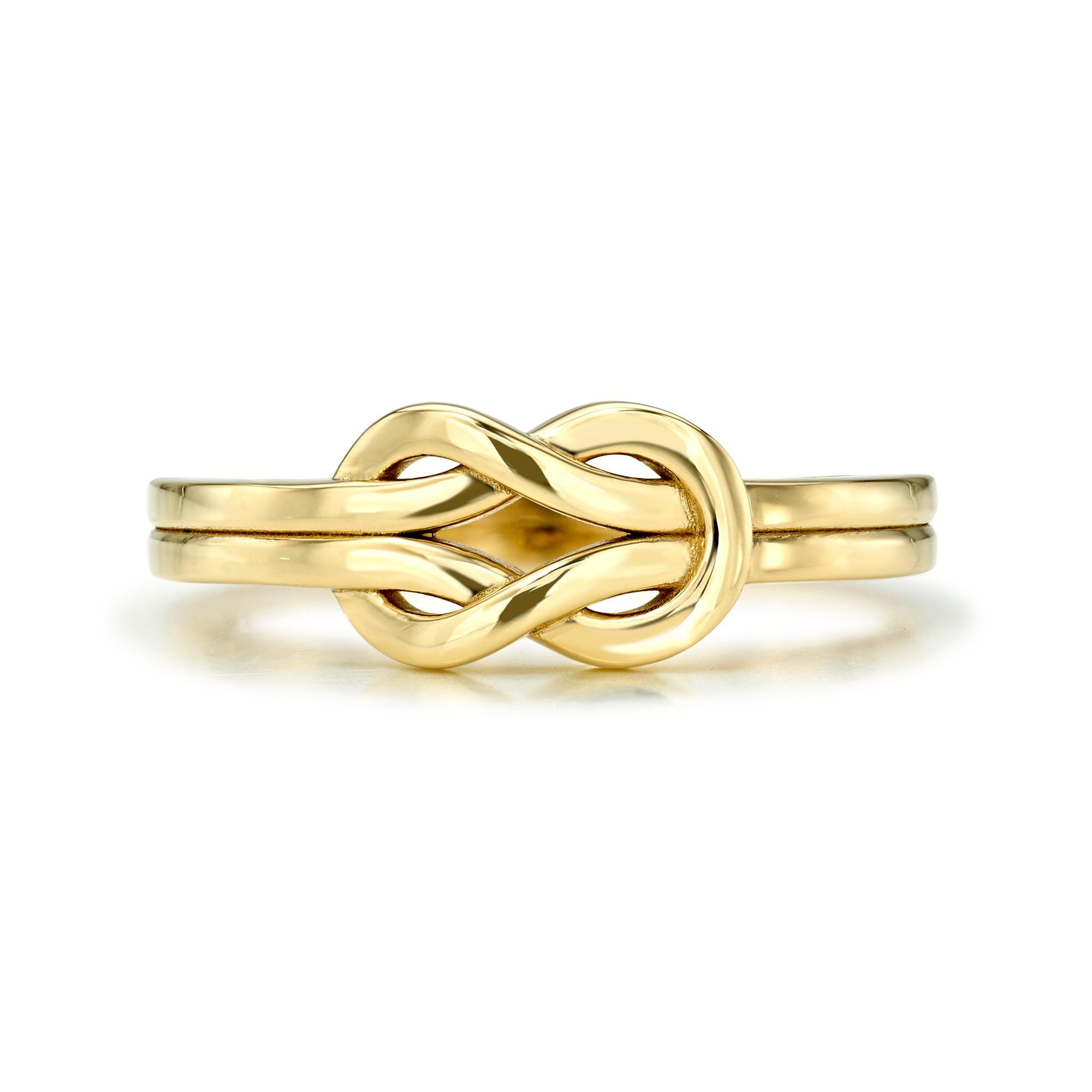Anello con nodo in oro massiccio 14 carati, Anello con nodo d'amore per madre e figlia, Anello con catena, Anello con nodo ad anello, Anello con nodo