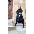Impermeabile con cappuccio e cerniera nera / Blazer primaverile / Trench stravagante con cintura in ecopelle / Cappotto lungo di Aakasha A07372