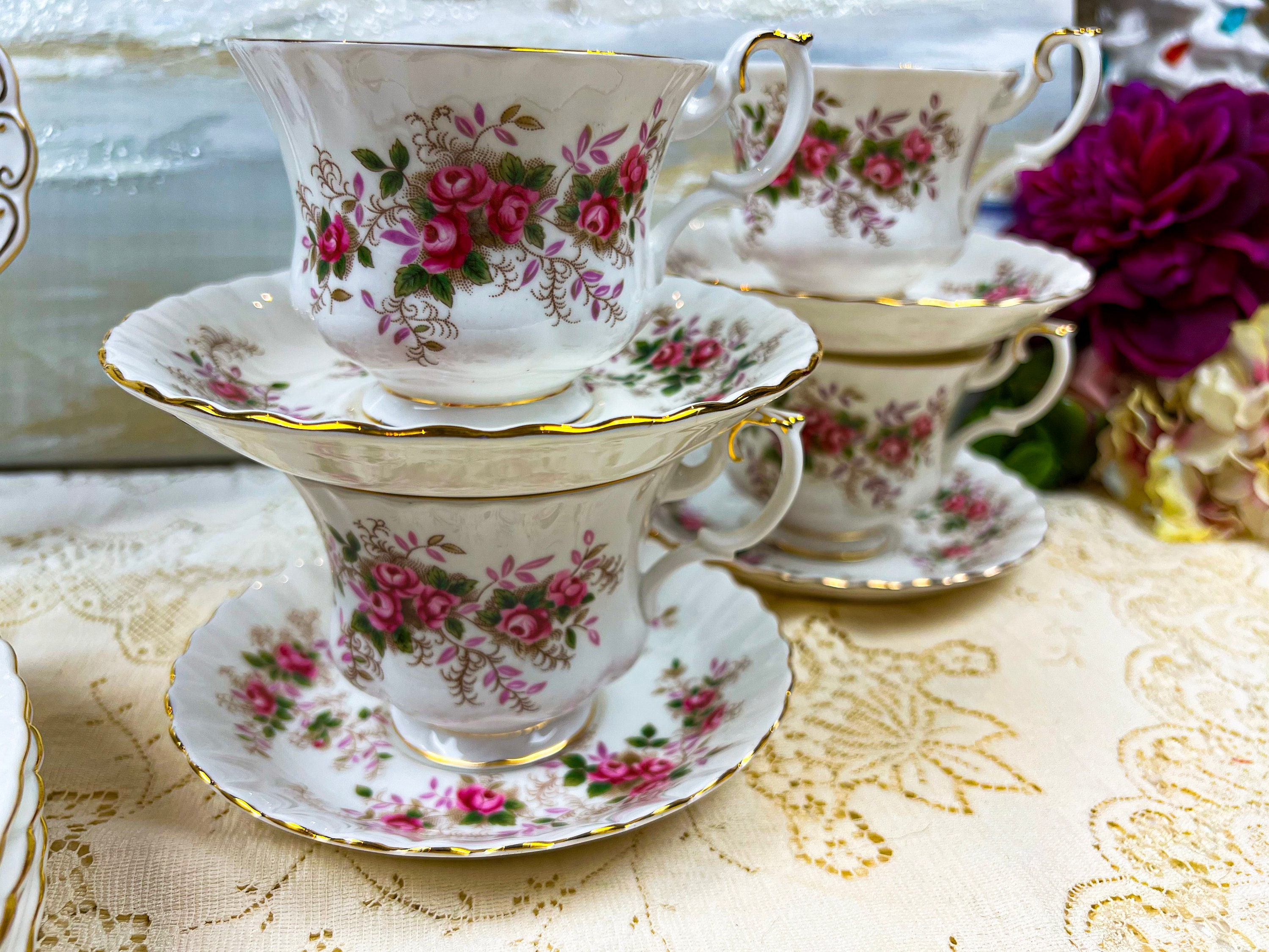 Set di 6 tazze da tè e piattini vintage Royal Albert Lavender Rose, servizio in porcellana inglese