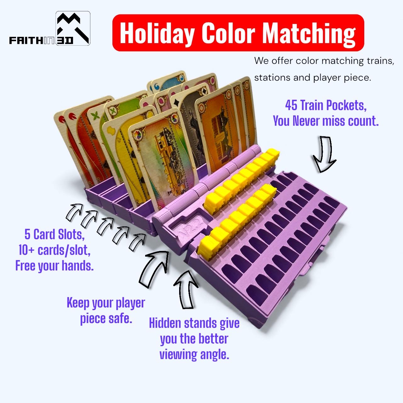 Ticket to Ride Suitcase V2.3, organizer per giochi e scatole per treni, ora con treni, stazioni e pezzi giocatore abbinati per colore