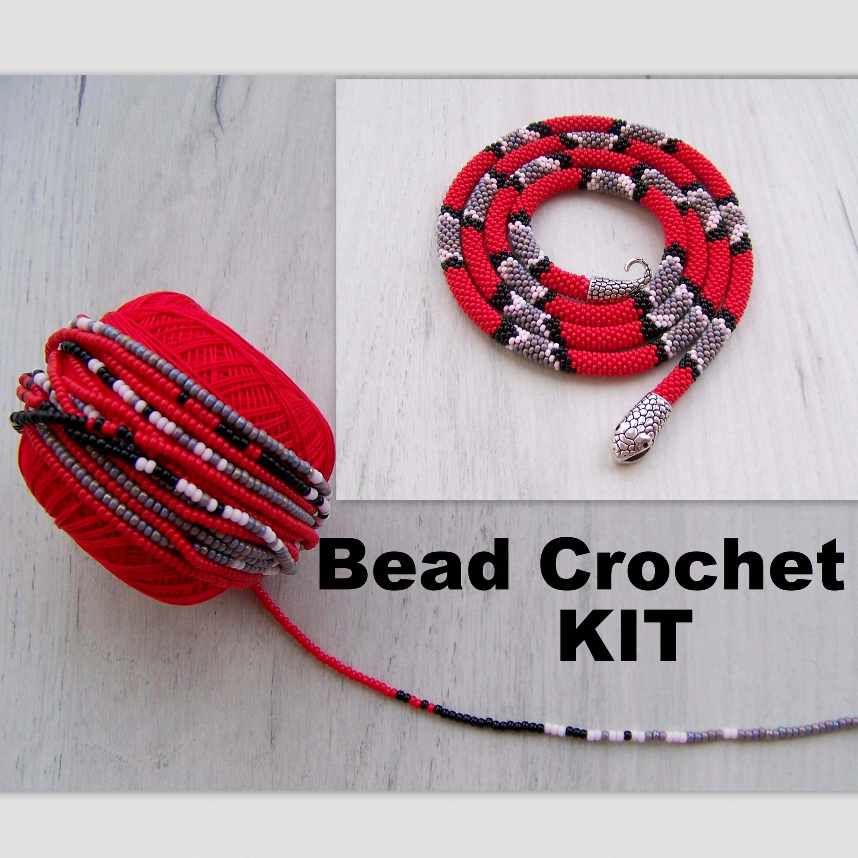 Kit collana serpente con perline all'uncinetto - Kit creazione gioielli con perline - KIT Collana corda modello serpente - Kit fai da te Artigianato p