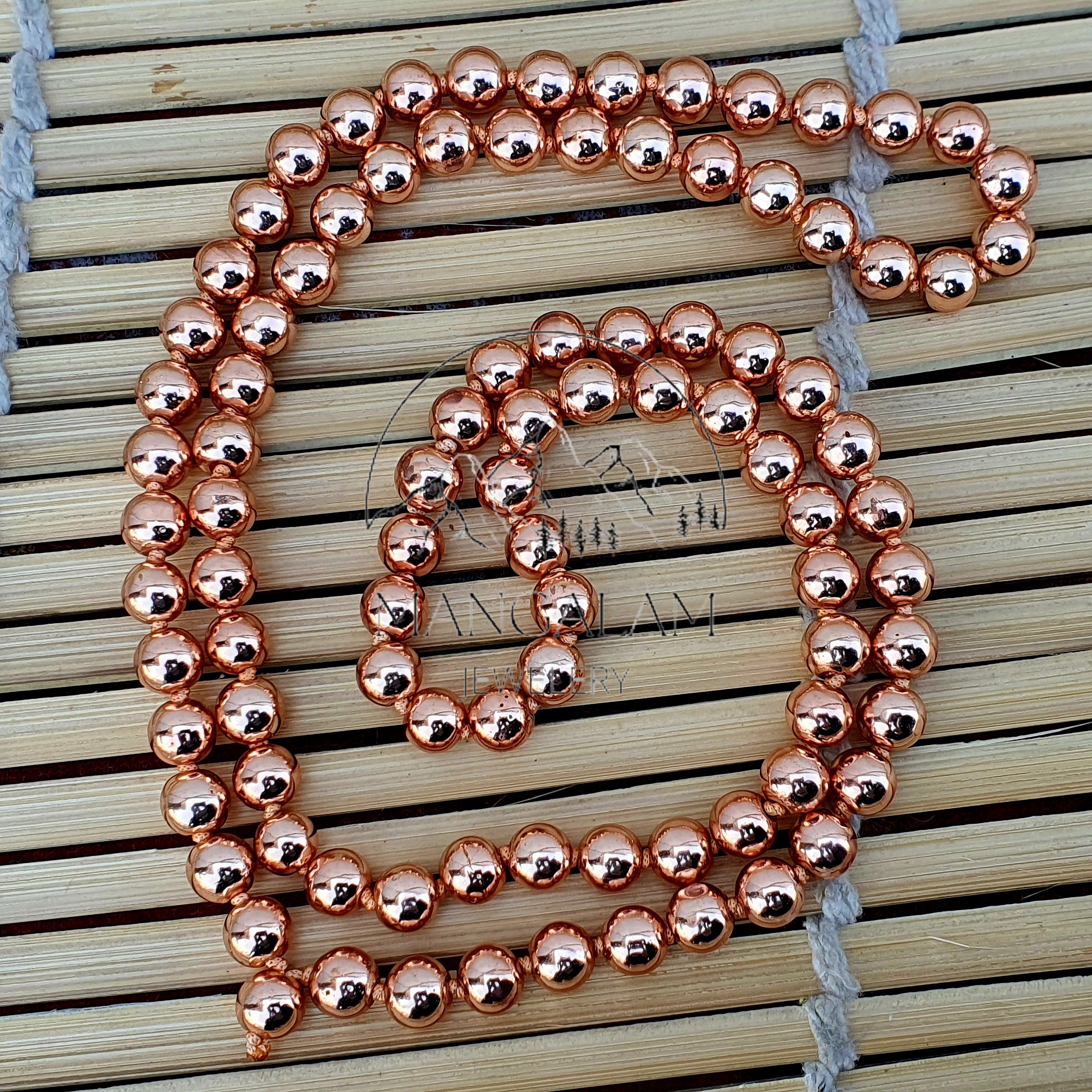 Mala di perline di rame, Mala da 108 perline, Mala 100% rame, Collana di perline di rame da 8 mm, Mala curativo di 108 perline di rame, Collana curati