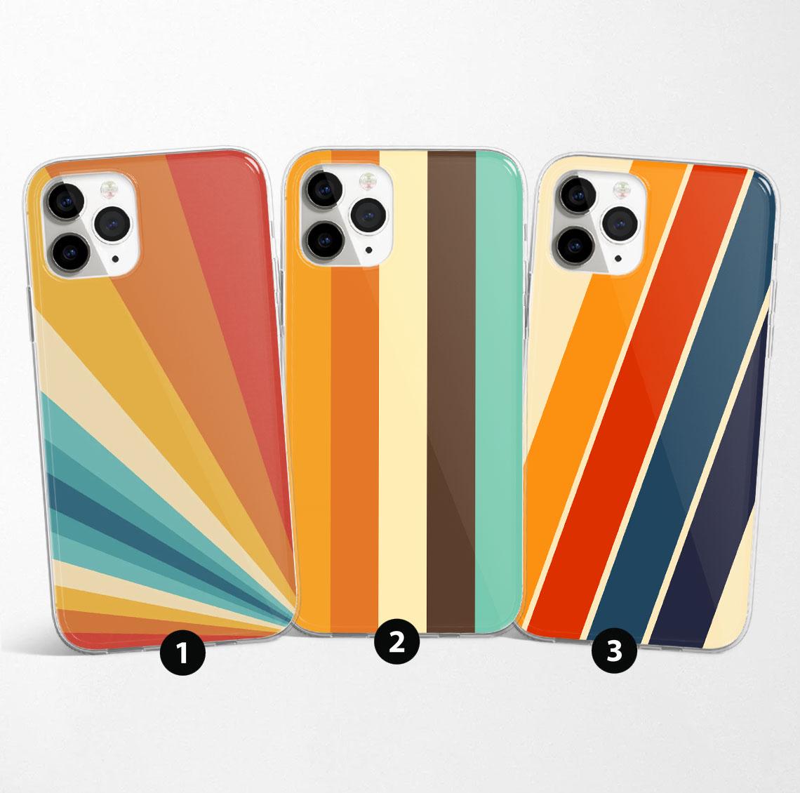 Custodia per telefono con strisce retrò estetiche in stile vintage anni '70, adatta per iPhone 17 Pro Max, 16e, 15, 14, 12 e Samsung S25 Ultra, S24 FE