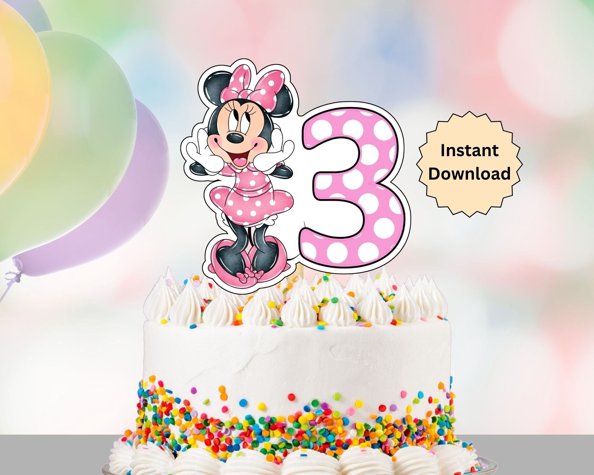 3o compleanno Cake Topper Minnie, Cake Topper Minnie Mouse rosa, Cake Topper per il 3o compleanno, 3o compleanno, Topper per torta Minnie rosa chiaro