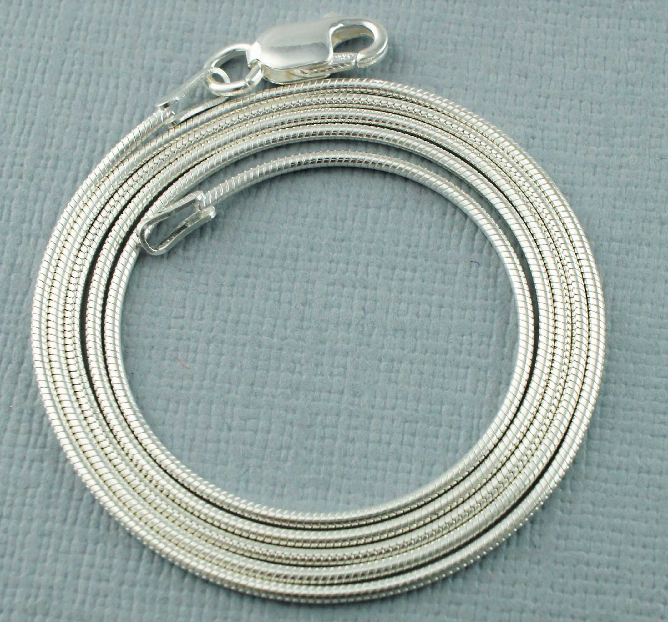 "Catena del serpente d'argento - catena del serpente d'argento solido - catena del serpente rotondo - collana a catena del serpente d'argento 925 - 16\""