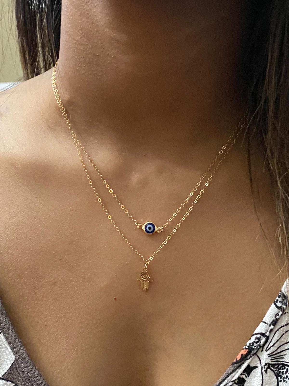 Collana con malocchio riempita d'oro - Collana con malocchio blu - Gioielli riempiti d'oro - Collana di protezione - Malocchio d'oro - Gioielli contro