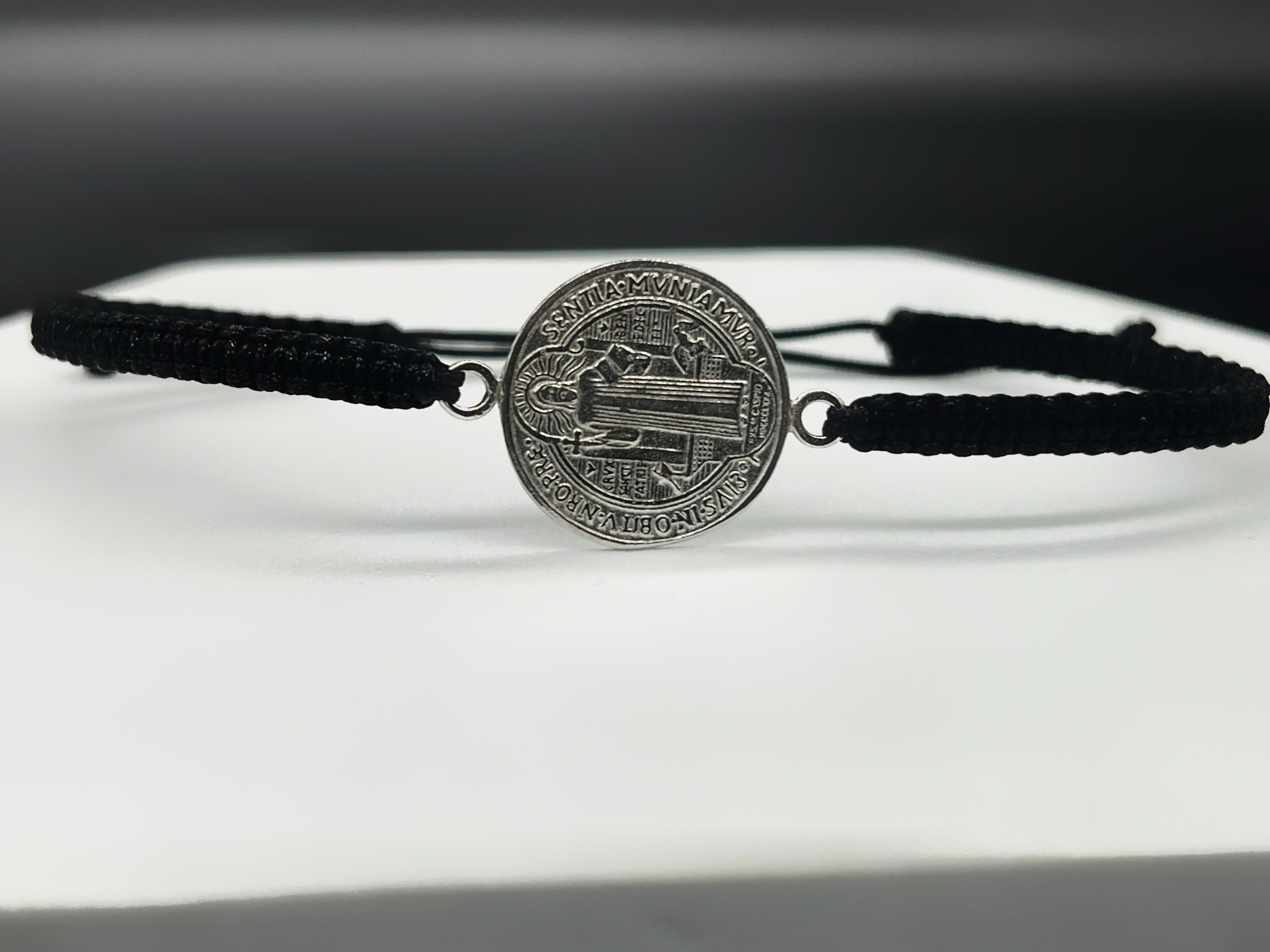 Bracciale con medaglia di San Benedetto in argento sterling 925, Bracciale con cordino, San Benedetto, San Benito, Braccialetto di San Benedetto, Brac