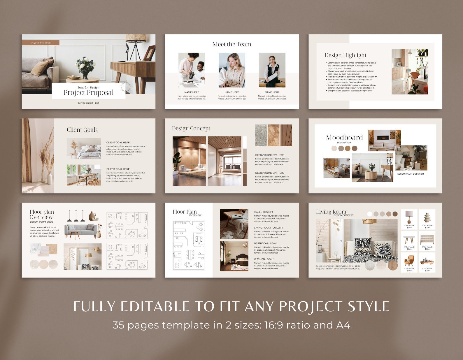 Modello di progettazione d'interni / Modello di presentazione per il cliente / Moodboard per interior designer / Bacheca di presentazione E-Design / M