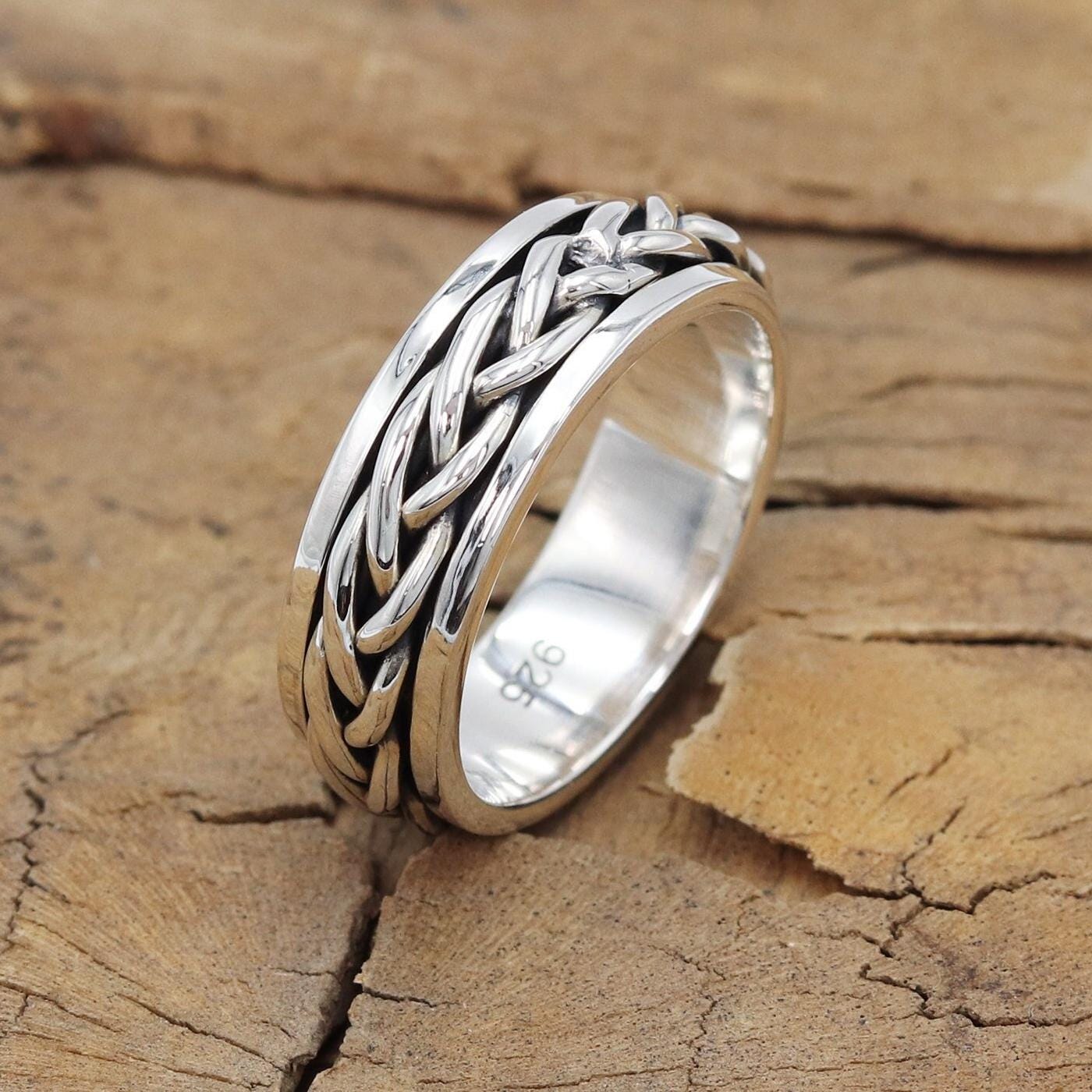 Anello antistress, anello antistress, anello in argento sterling 925, anello antistress da donna, anello antistress da uomo, anello a filo intrecciato
