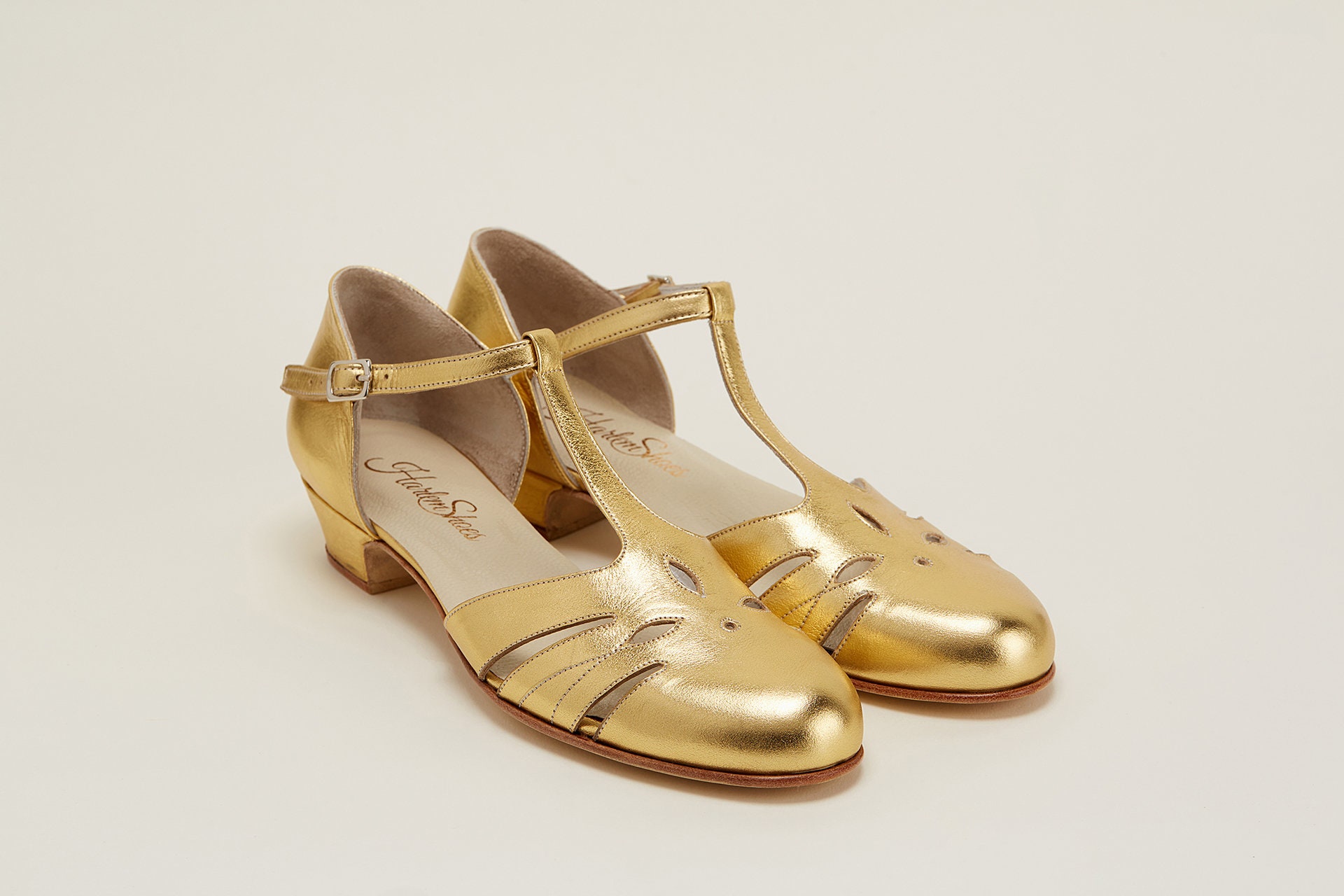 Rosy in pelle dorata / Scarpe da ballo swing da donna / Scarpe vintage / Personalizzate / Scarpe Harlem