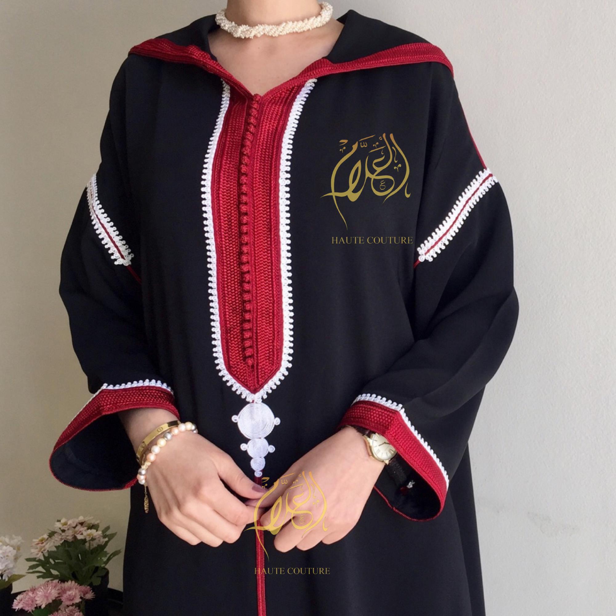 Jellaba nera per il Ramadan 2026, abito per l'Eid al-Fitr, caftano con cappuccio, regalo per lei, abito arabo, abaya, abito islamico ricamato.