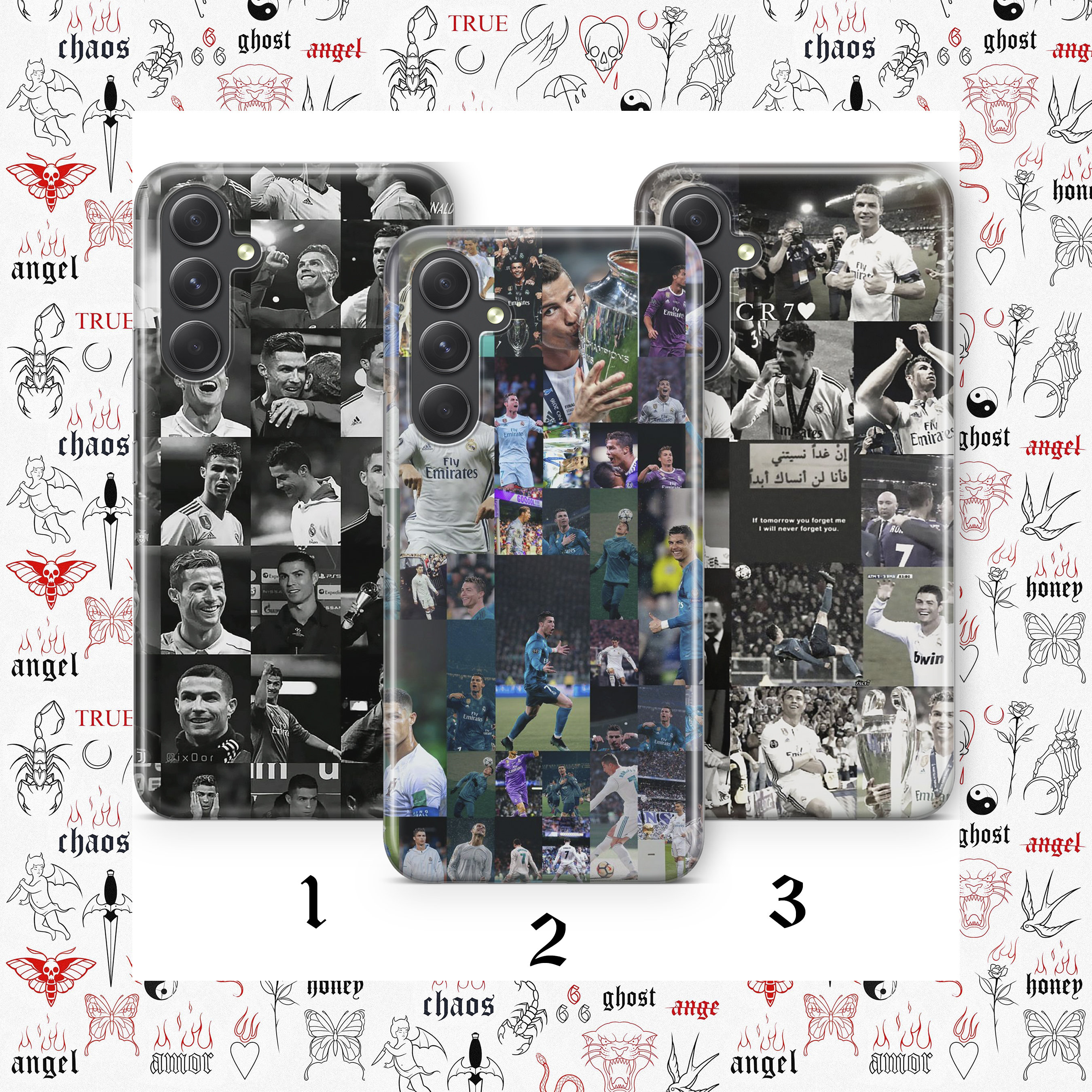 Custodia per telefono Cristiano Ronaldo R3 per Samsung A14 A15 A16 A17 A25 A26 A33 A34 A35 A36 A53 A54 A55 A56 A72 A73 + altri modelli Calcio