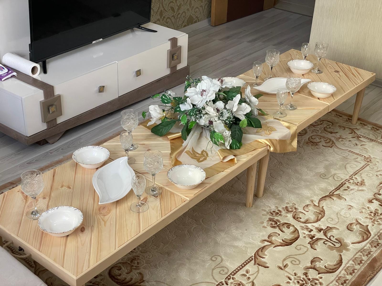 tavolo boho, tavolo in legno, tavolo da picnic, tavolo pieghevole, tavolo fatto a mano, tavolo pieghevole, tavolo di Capodanno, tavolo da pranzo basso