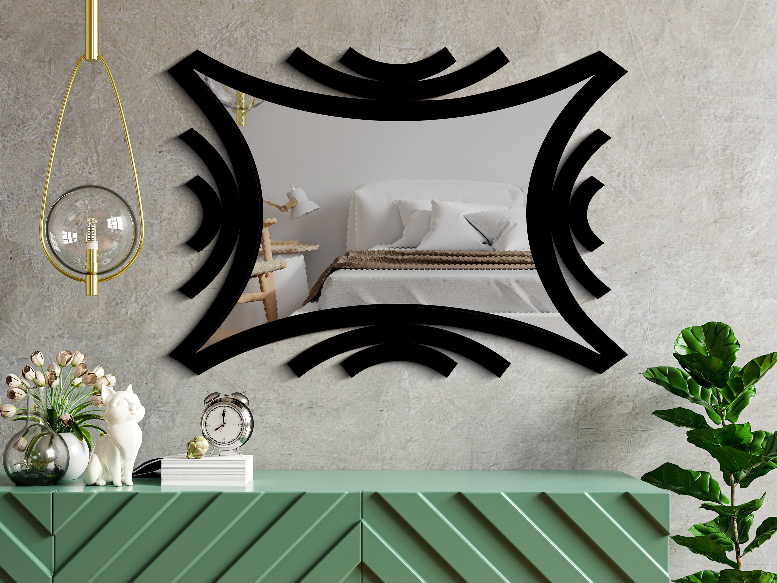 Decorazione da parete a specchio, Arte da parete a specchio, Specchio da parete moderno orizzontale, Specchio da parete grande, Specchi decorativi, De
