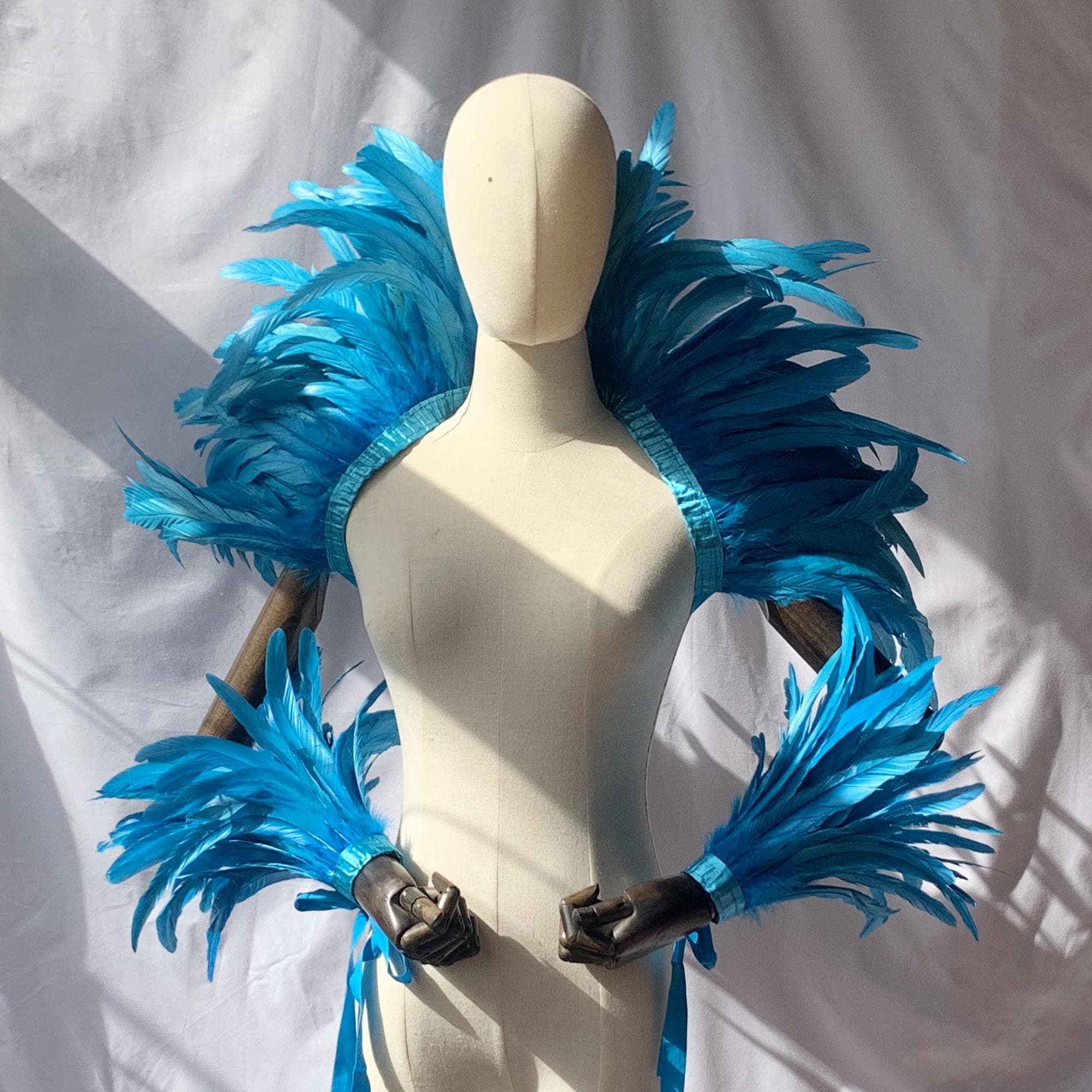 Scialle di piume da ballerina a 4 strati/Sciarpa di piume di carnevale/Sciarpa di piume per spettacoli teatrali/Costume di Halloween blu lago/Spettaco