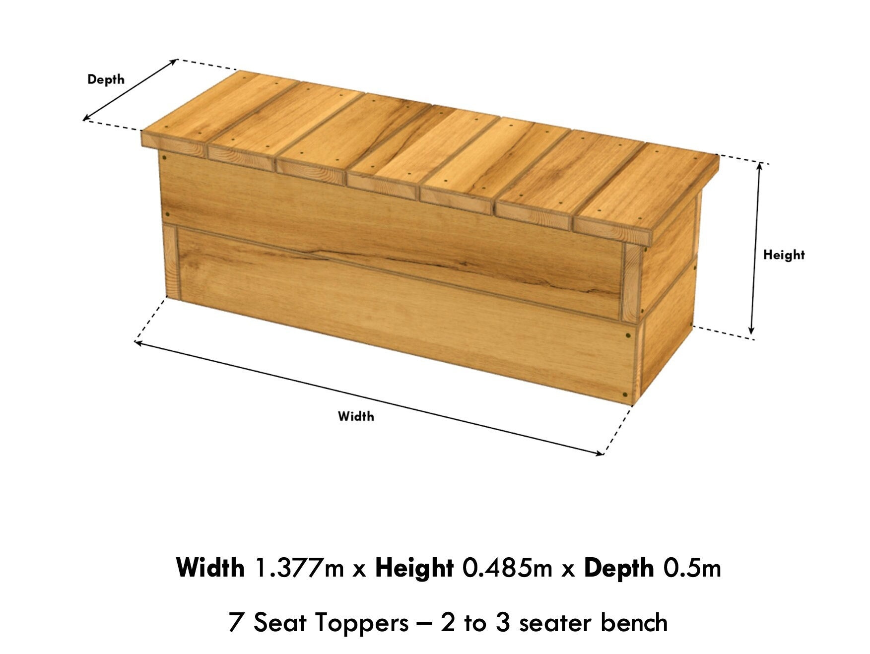 Progetto PDF fai da te - Download digitale - Panca da giardino in legno - 2 posti - L 1,377 m x A 0,485 m x P 0,5 m - Altre dimensioni disponibili