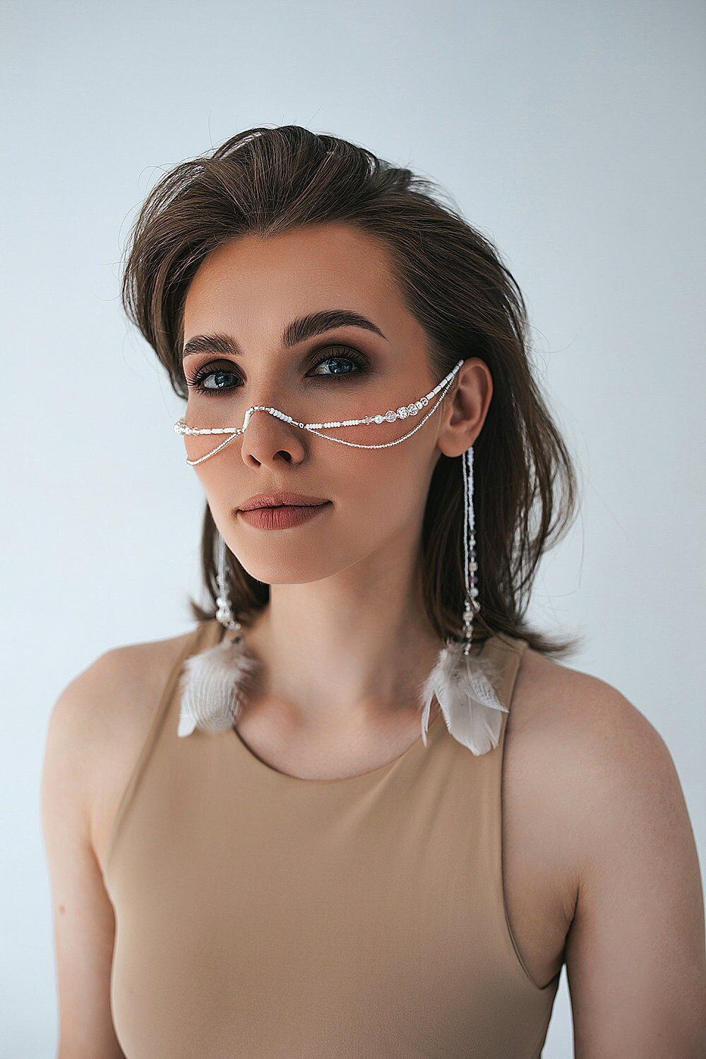 Gioielli con catena per il viso, Gioielli per il viso, Gioielli per il corpo, Gioielli per festival, Catena per il viso, Bigiotteria, maschera per il