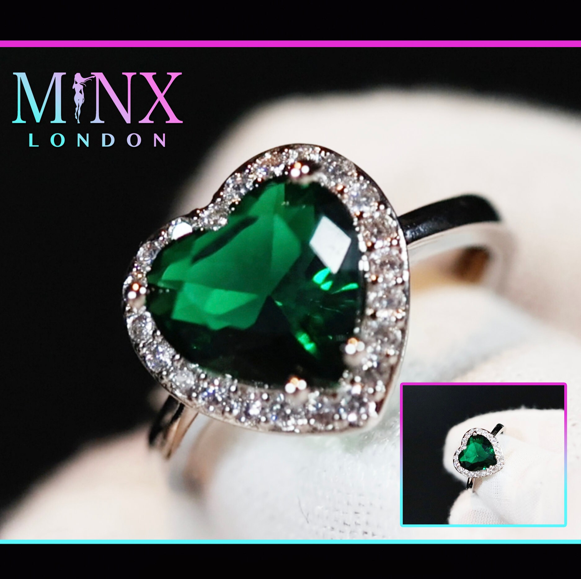 Anello a forma di cuore / Anello con diamante verde / Anelli a forma di cuore / Anello a forma di cuore / Anello con cuore di diamanti / Anello con cu