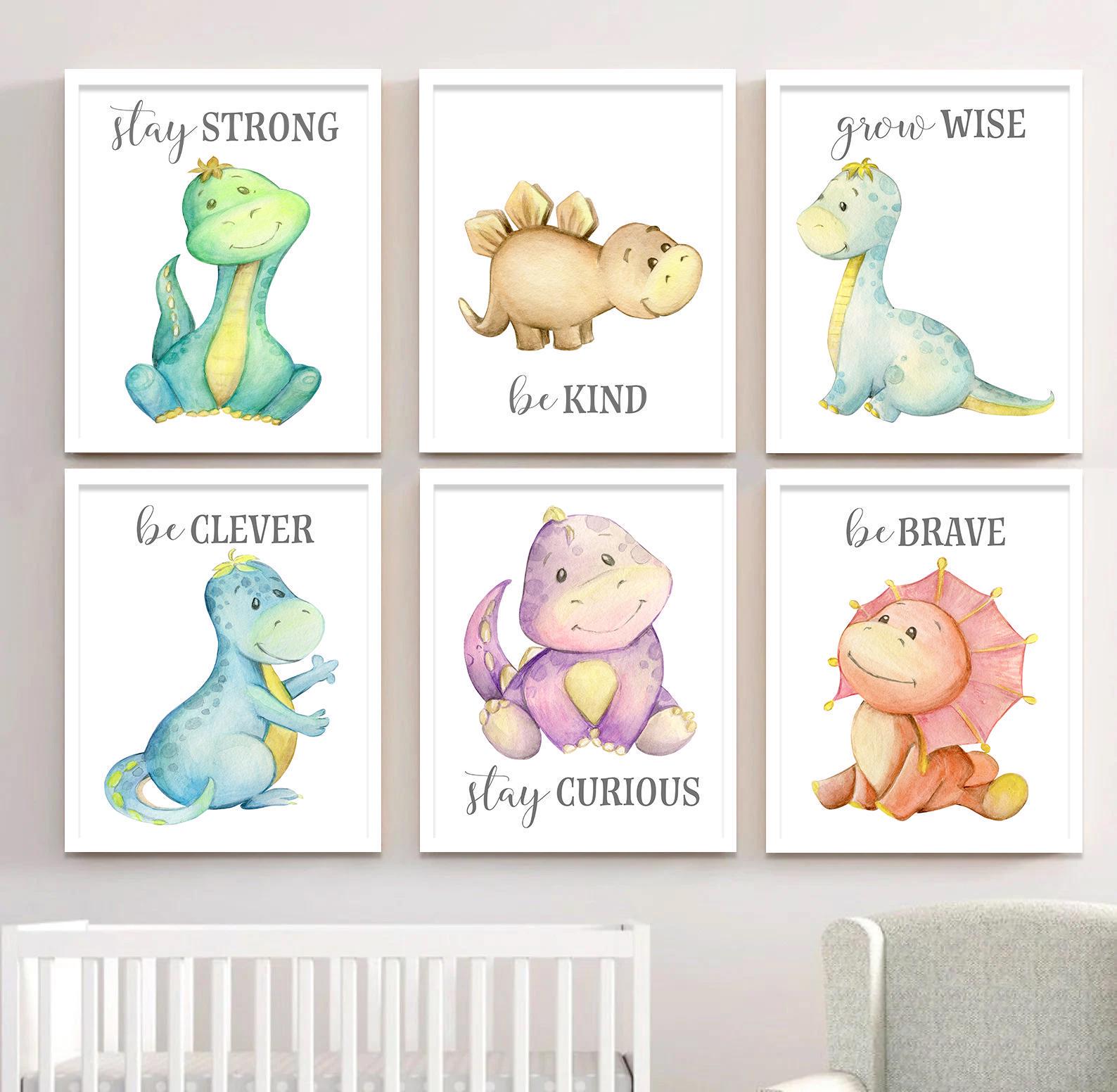 Arte murale con dinosauri - Opere d'arte con dinosauri - Citazioni sui dinosauri - Decorazione murale per cameretta dei bambini con dinosauri - Set di