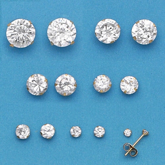 Orecchini a bottone in oro massiccio 14K con zirconi cubici / Orecchini a bottone in oro 14K con zirconi cubici / Orecchini a bottone in oro 14K con z