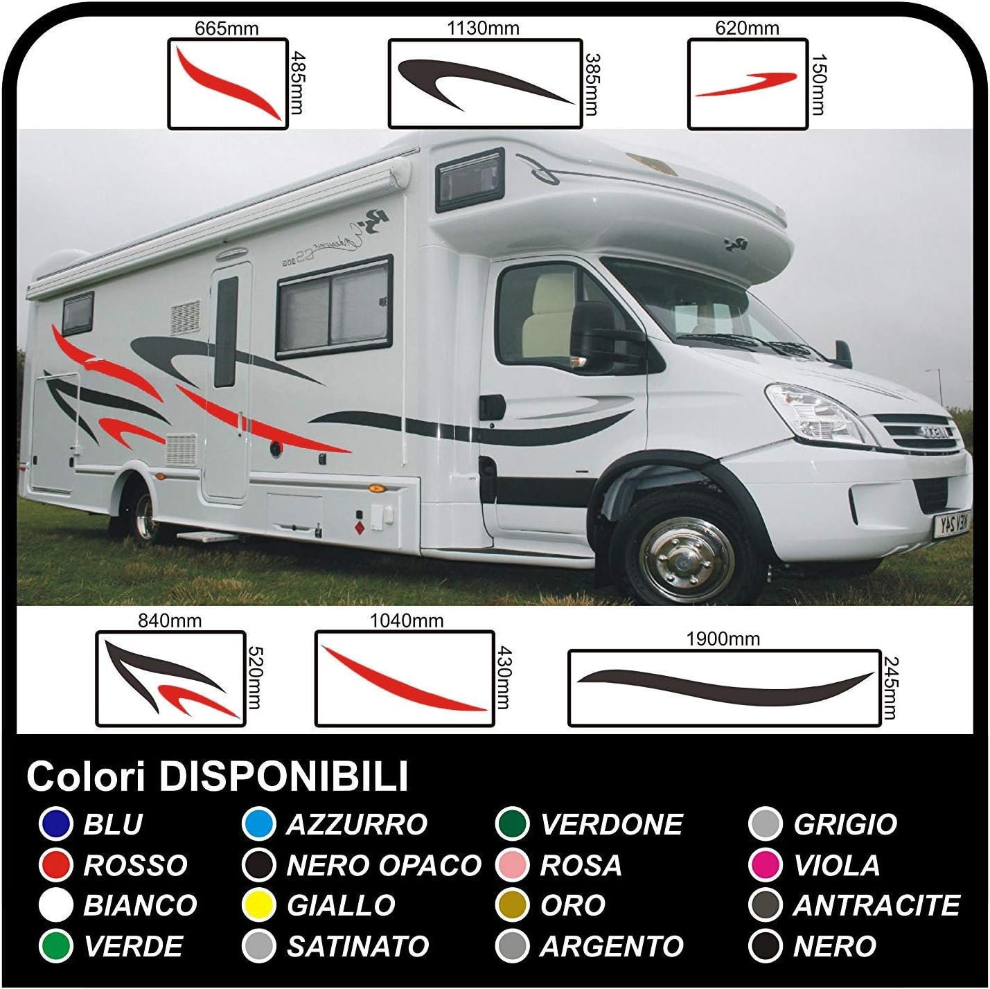 Adesivi per Camper Vinile Adesivi Decalcomanie Set Camper Van RV Caravan Motorhome roulotte Kit Completo di Adesivi per Camper grafica 03 v2