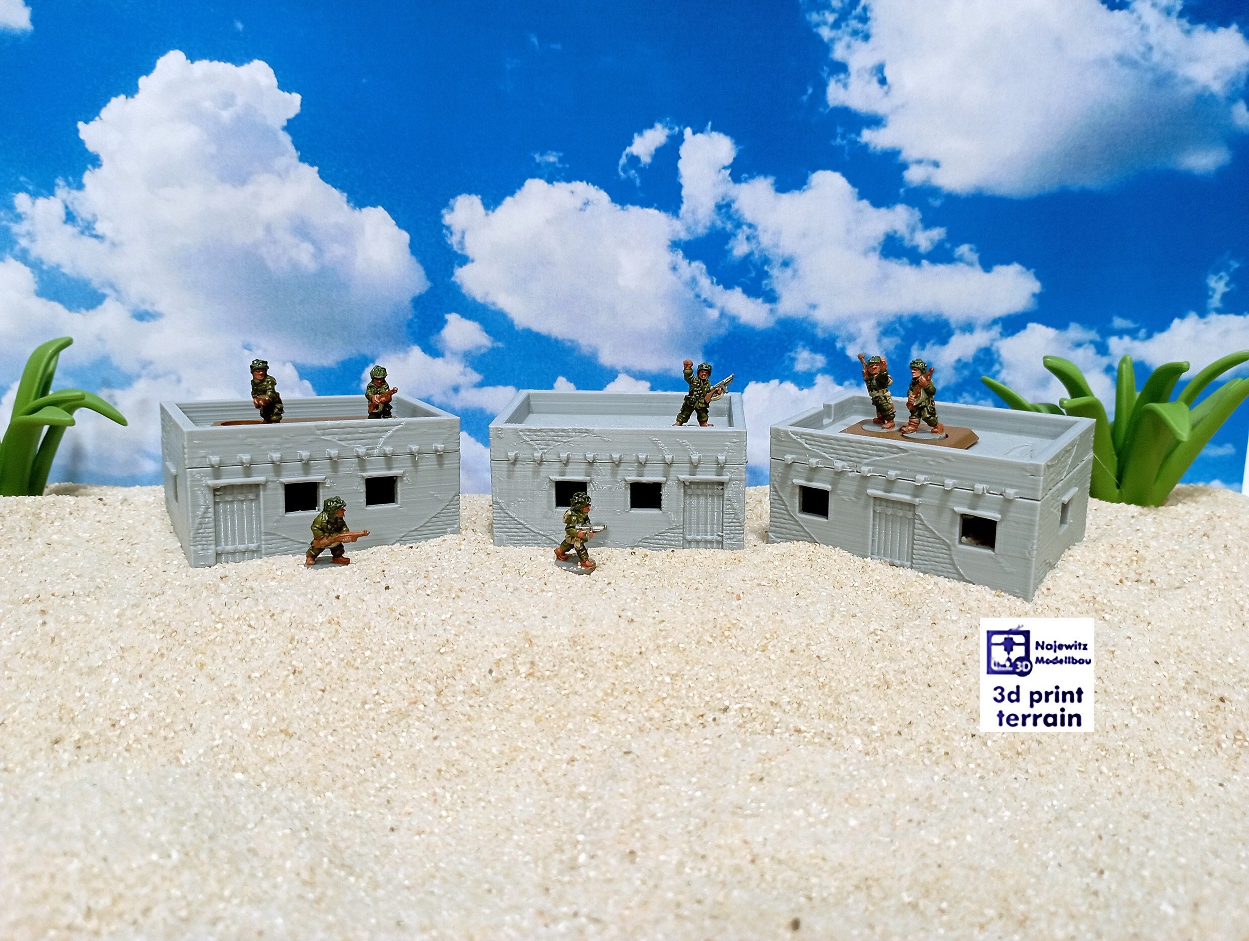 Edifici del villaggio nel deserto - Piccola casa nel deserto [3x]. Terreno stampato in 3D per giochi da tavolo e diorami, 1/100, 1/72, 1/87, 1/56