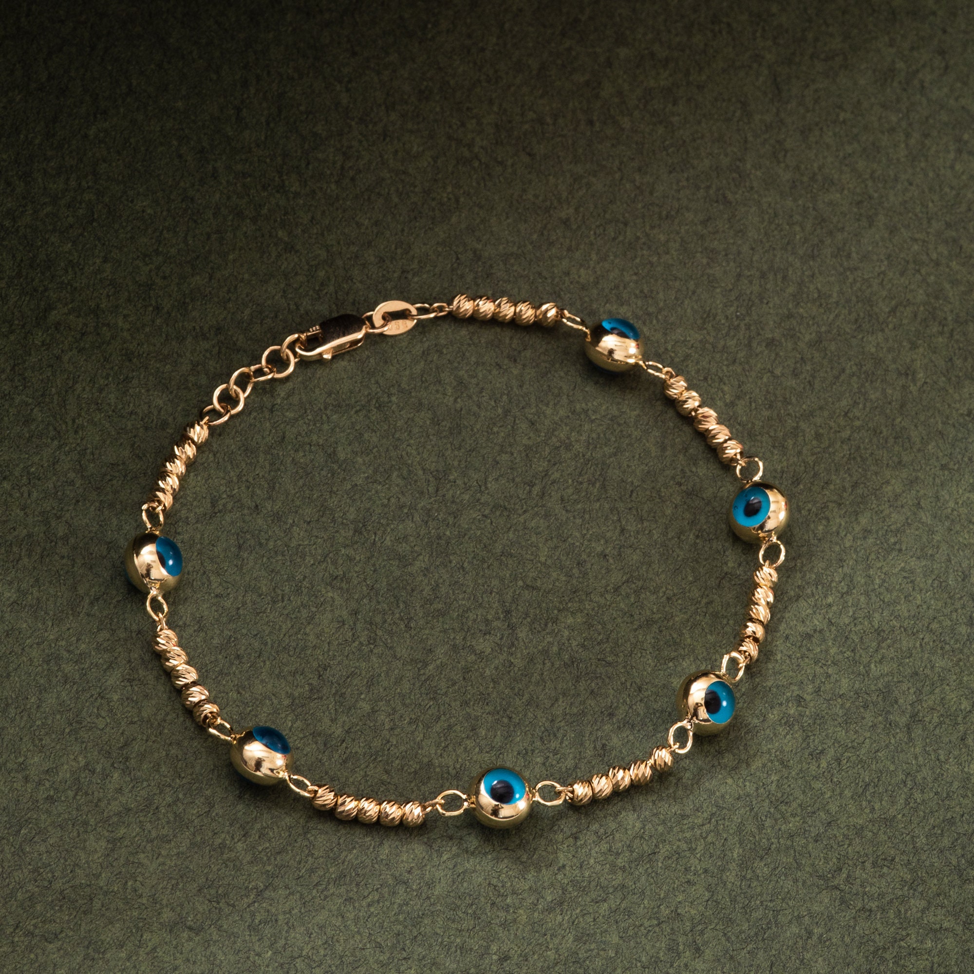 Bracciale con sfera a forma di occhio di Allah in oro 14 carati, bracciale con catena a sfera a forma di occhio di Allah in oro massiccio, bracciale c