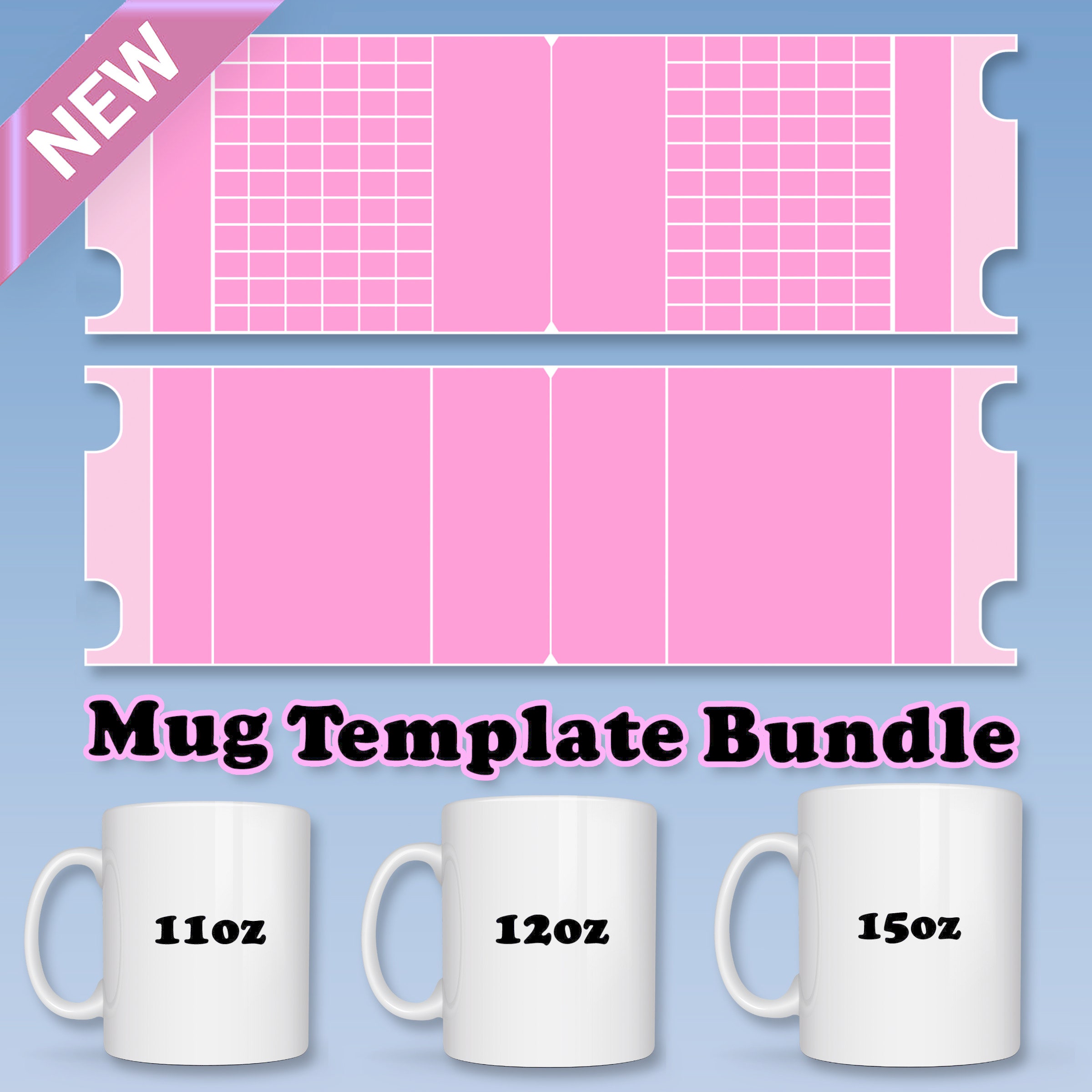 Pacchetto di modelli per tazze, modello per tazze da caffè da 11 oz, 12 oz e 15 oz, modello per stampa a sublimazione con pressa per tazze, file SVG p
