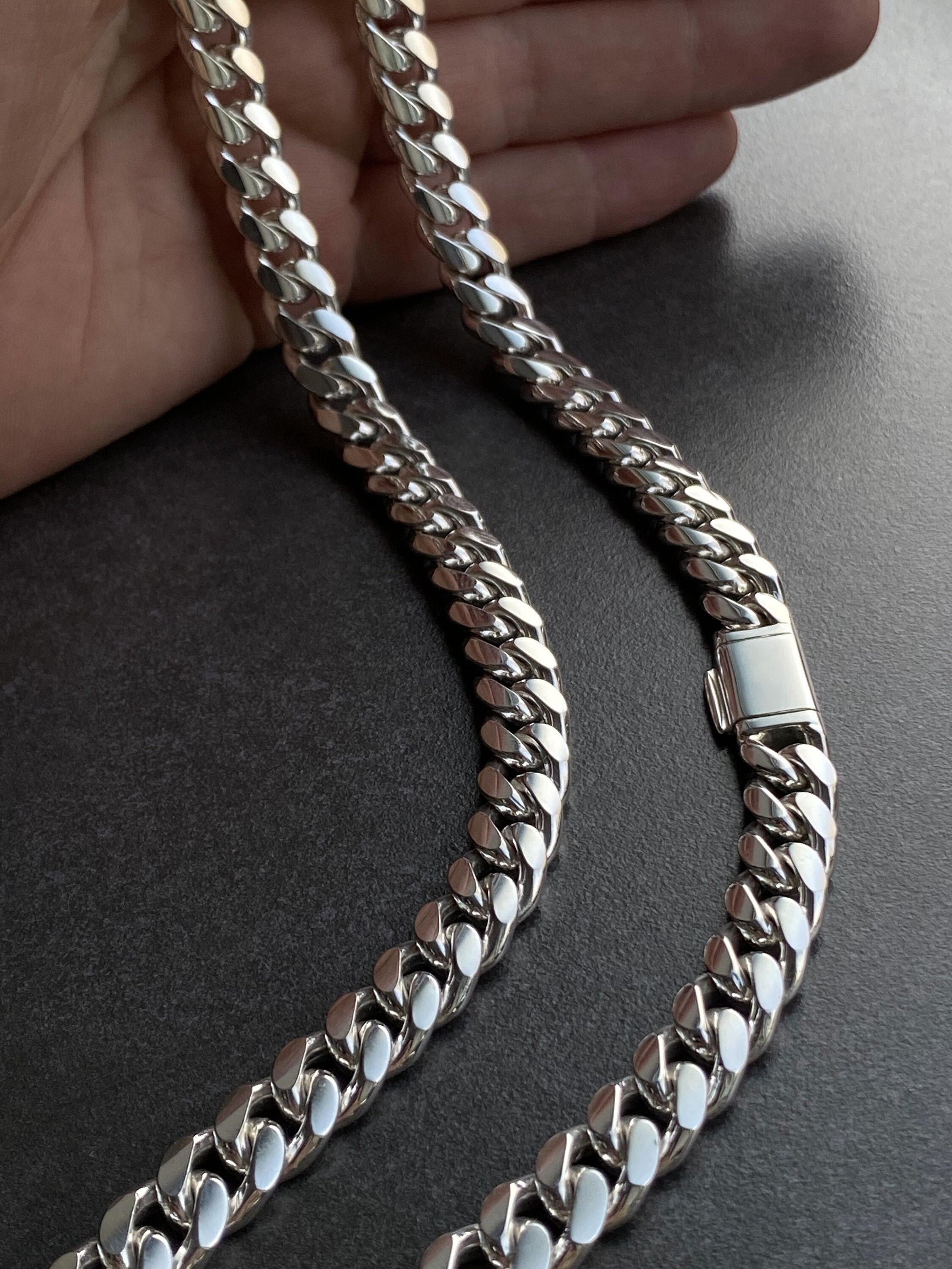 Catena a maglie cubane in argento da 10 mm, collana da uomo, collana in argento sterling 925, collana a catena a maglie cubane in argento sterling