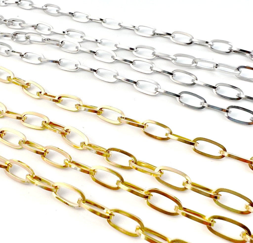 Catena a graffette in acciaio inossidabile da 5 metri, catene a graffette dorate, catene a maglie ovali, catena per creazione di gioielli fai da te 12