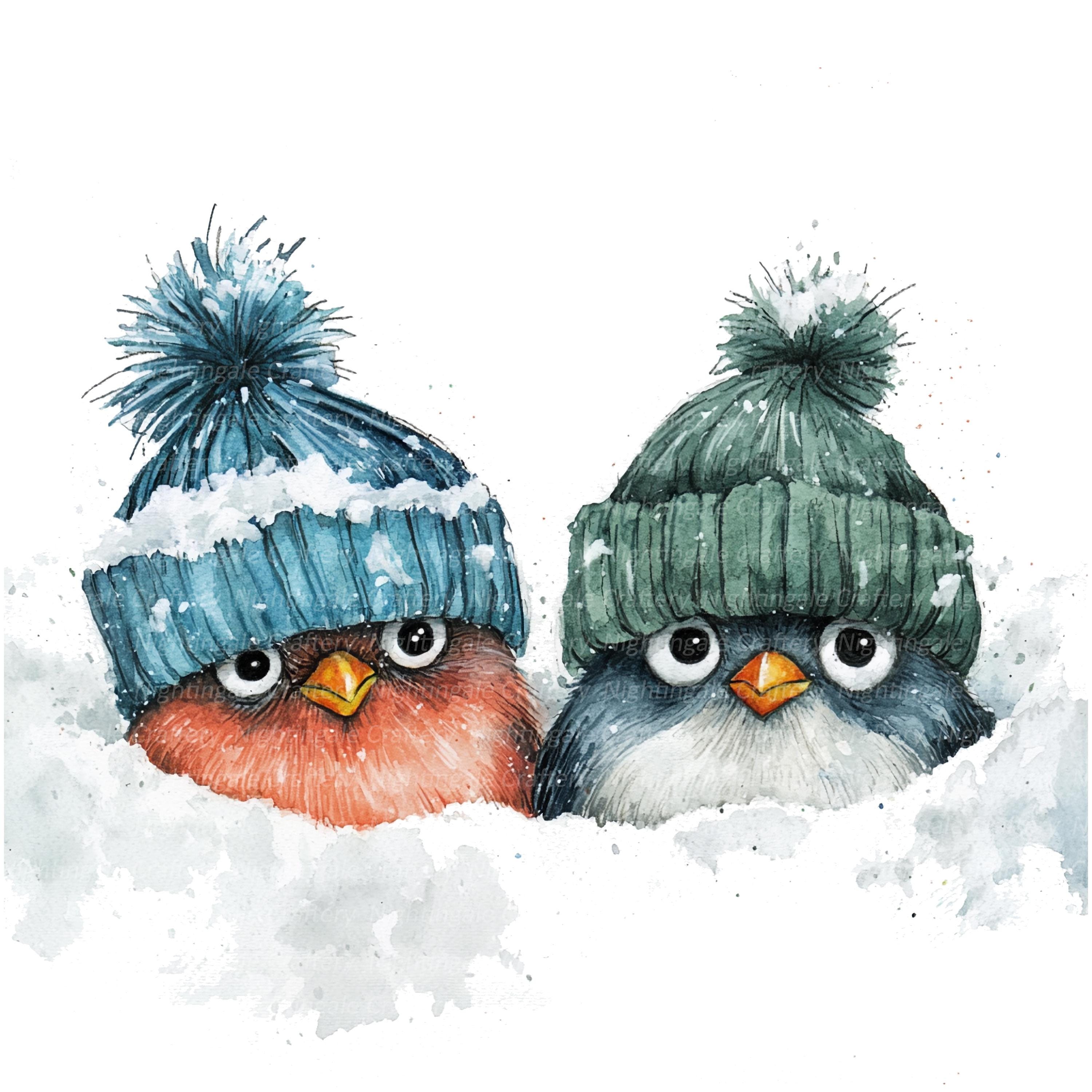 10 Clipart di uccelli scontrosi, Uccelli divertenti invernali, Clipart digitale, Clipart acquerello, JPG di alta qualità, Clipart stampabile, Download