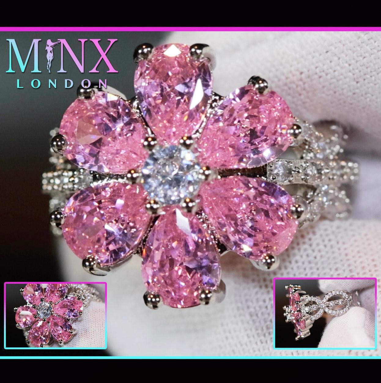 Anello con diamante rosa / Anello con fiore di diamante rosa / Anello con diamante rosa da donna / Anello con promessa / Anello di fidanzamento da don