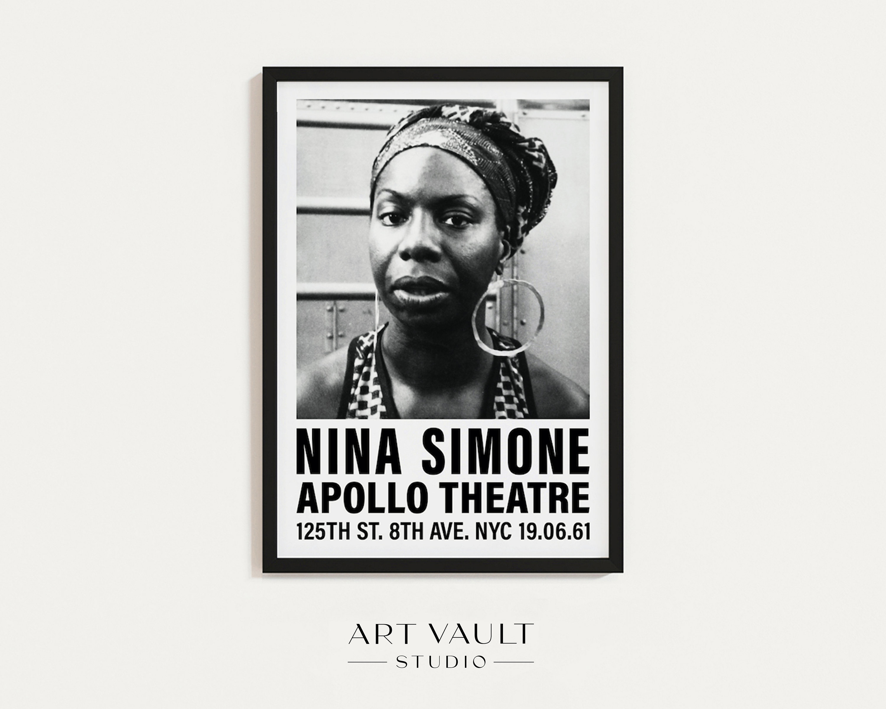 Poster di Nina Simone, poster musicale in bianco e nero, stampa musicale vintage, foto musicale, stampa artistica del concerto, arte murale musicale,