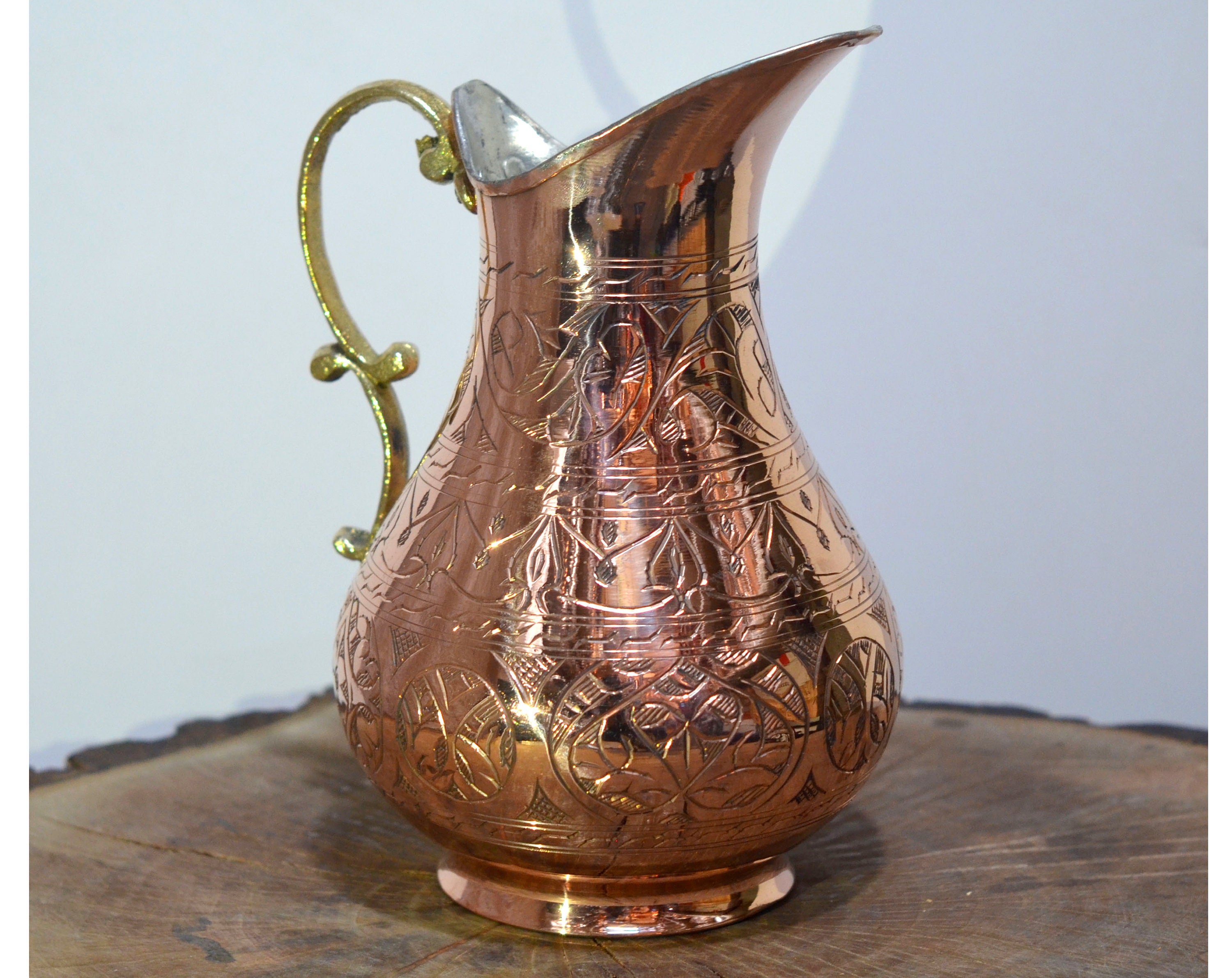 Brocca in rame fatta a mano, brocca per acqua in rame puro, brocca per Moscow Mule, vaso decorativo, rame puro massiccio, decanter in rame, caraffa tr