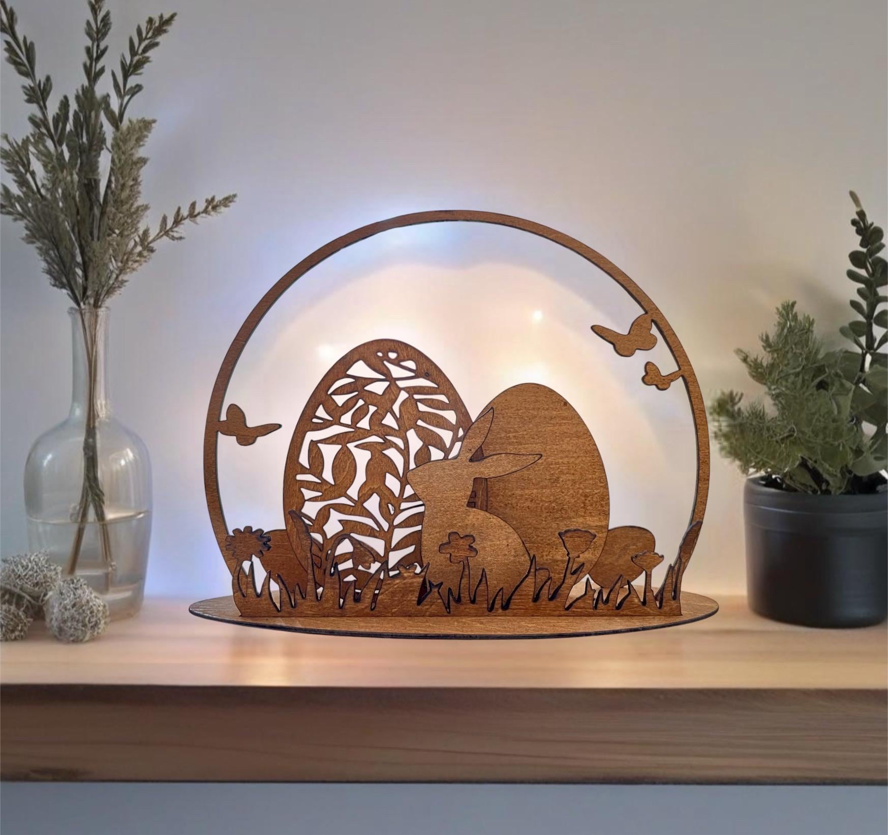 File laser, supporto per cartello, decorazione di Pasqua, decorazione primaverile, coniglietto, ghirlanda, file plotter, taglio laser, file SVG, fiori