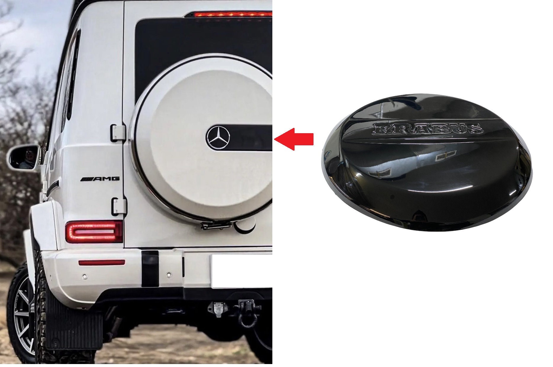Mercedes-Benz W464 W463A Copriruota di scorta Brabus Style Classe G G63 G65 NERO LUCIDO