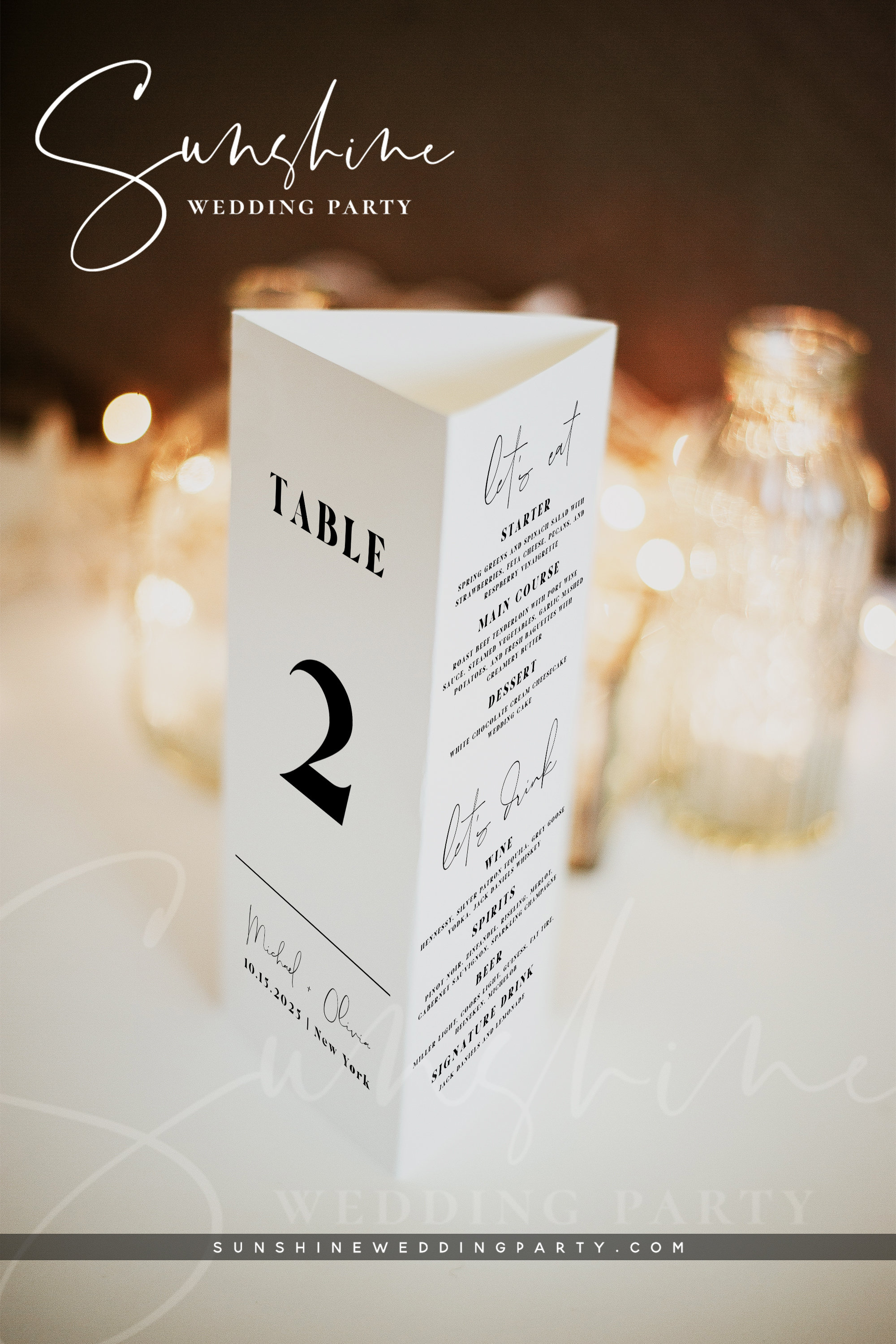 Modello moderno per numero di tavolo pieghevole a tre ante per matrimonio, modello di menu per tavolo pieghevole a tre ante, programma di matrimonio c