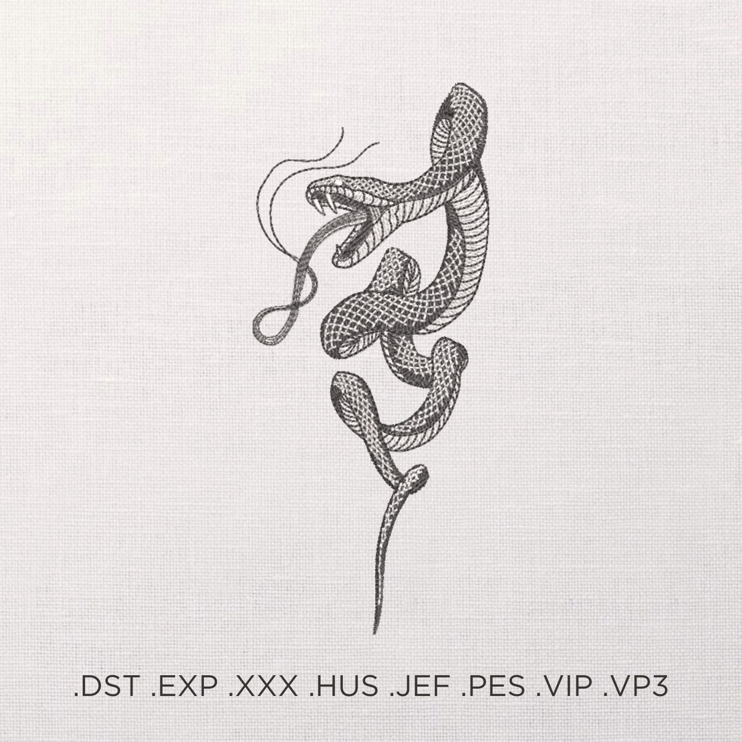 Motivo per ricamo a macchina a forma di serpente, disegno per ricamo in stile dipinto, motivo per ricamo a contorno, ricamo a forma di serpente in PES
