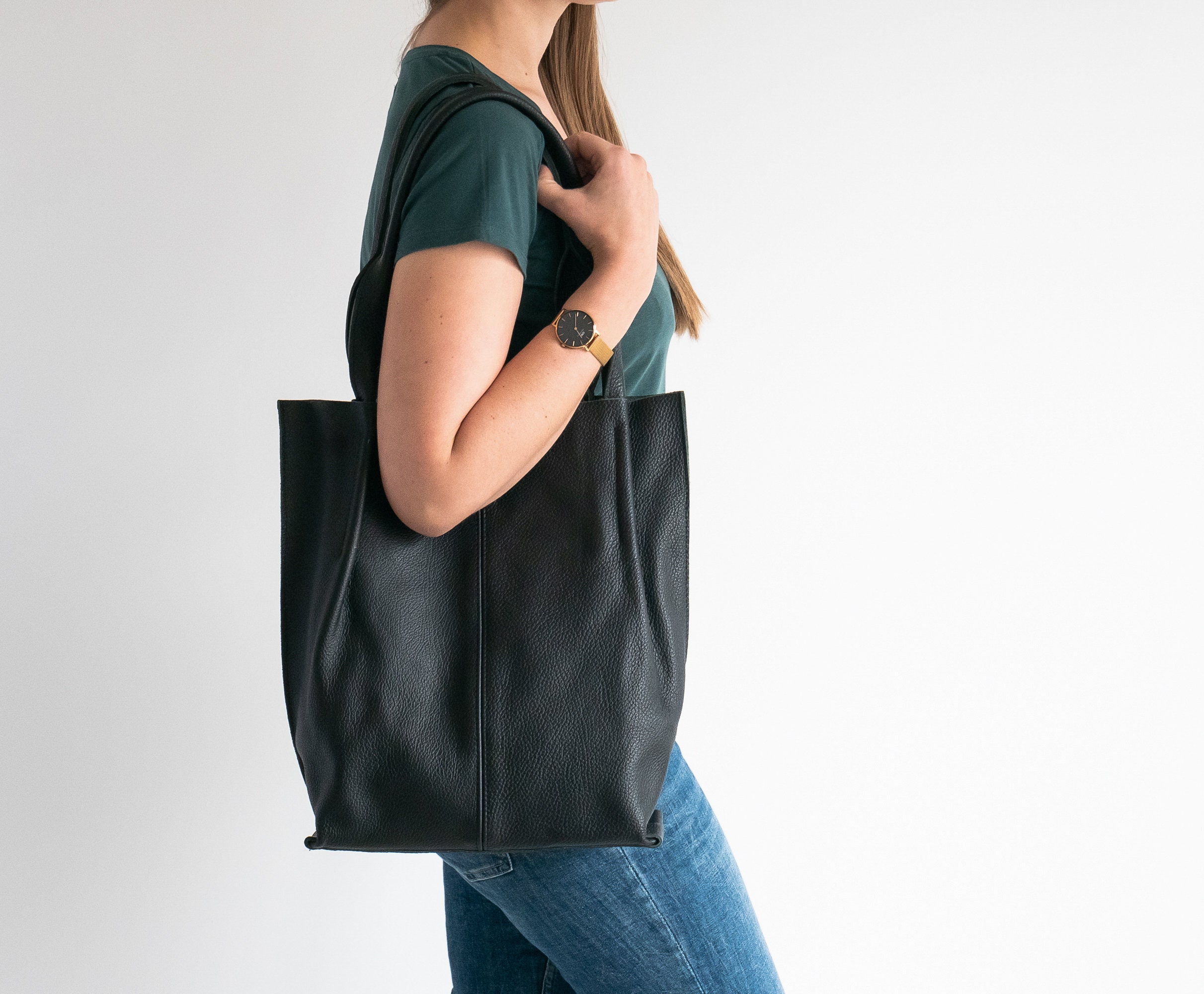 Borsa tote in pelle, borsa shopper in pelle, borsa a mano grande, borsa tote grande, borsa a tracolla, borsa tote in pelle, borsa tote in pelle nera g