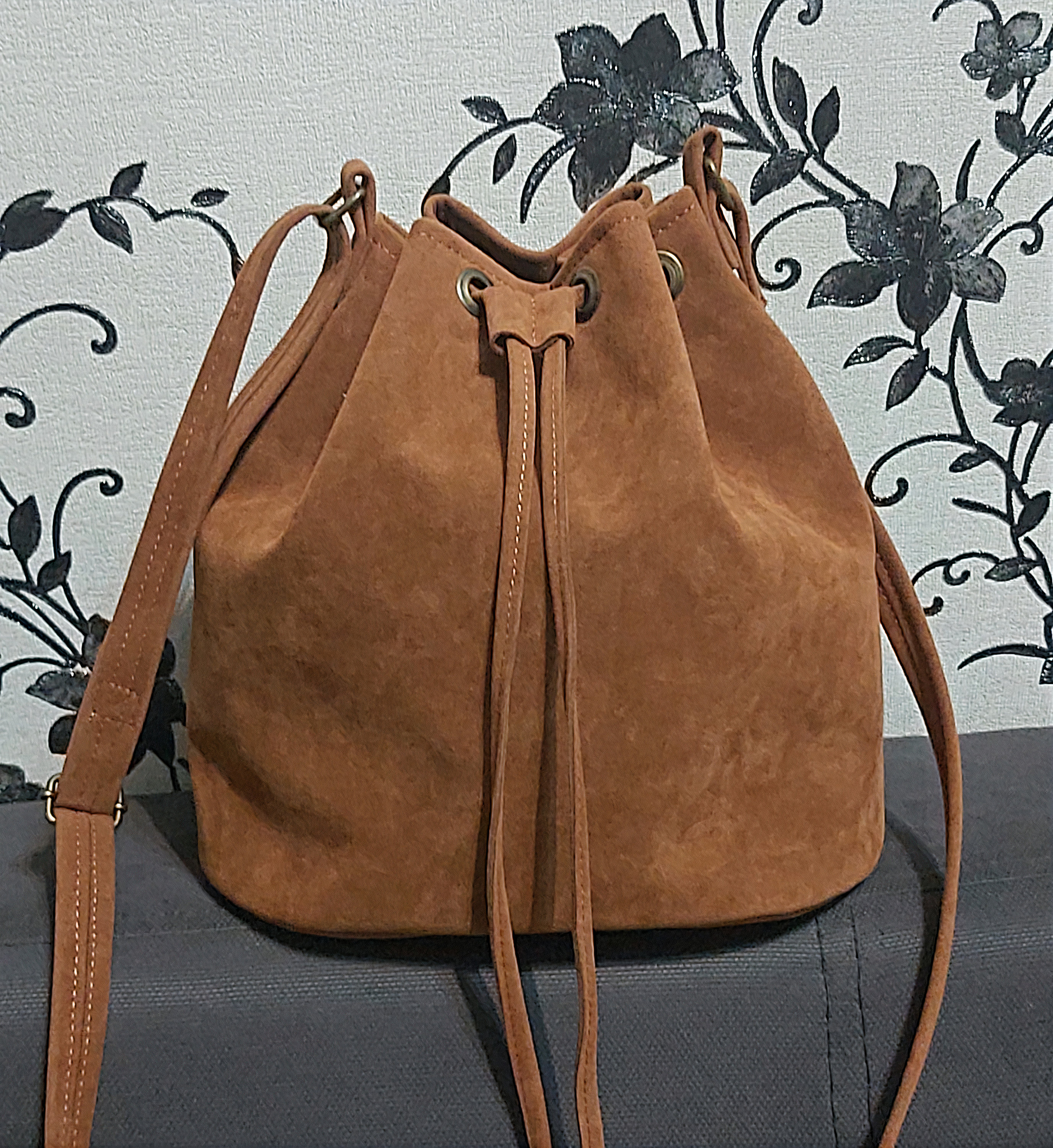 Borsa a secchiello, Borsa a secchiello in pelle scamosciata vegana, Borsa a secchiello in pelle vegana da donna, Borsa in pelle, Borsa a mano, Borsa a