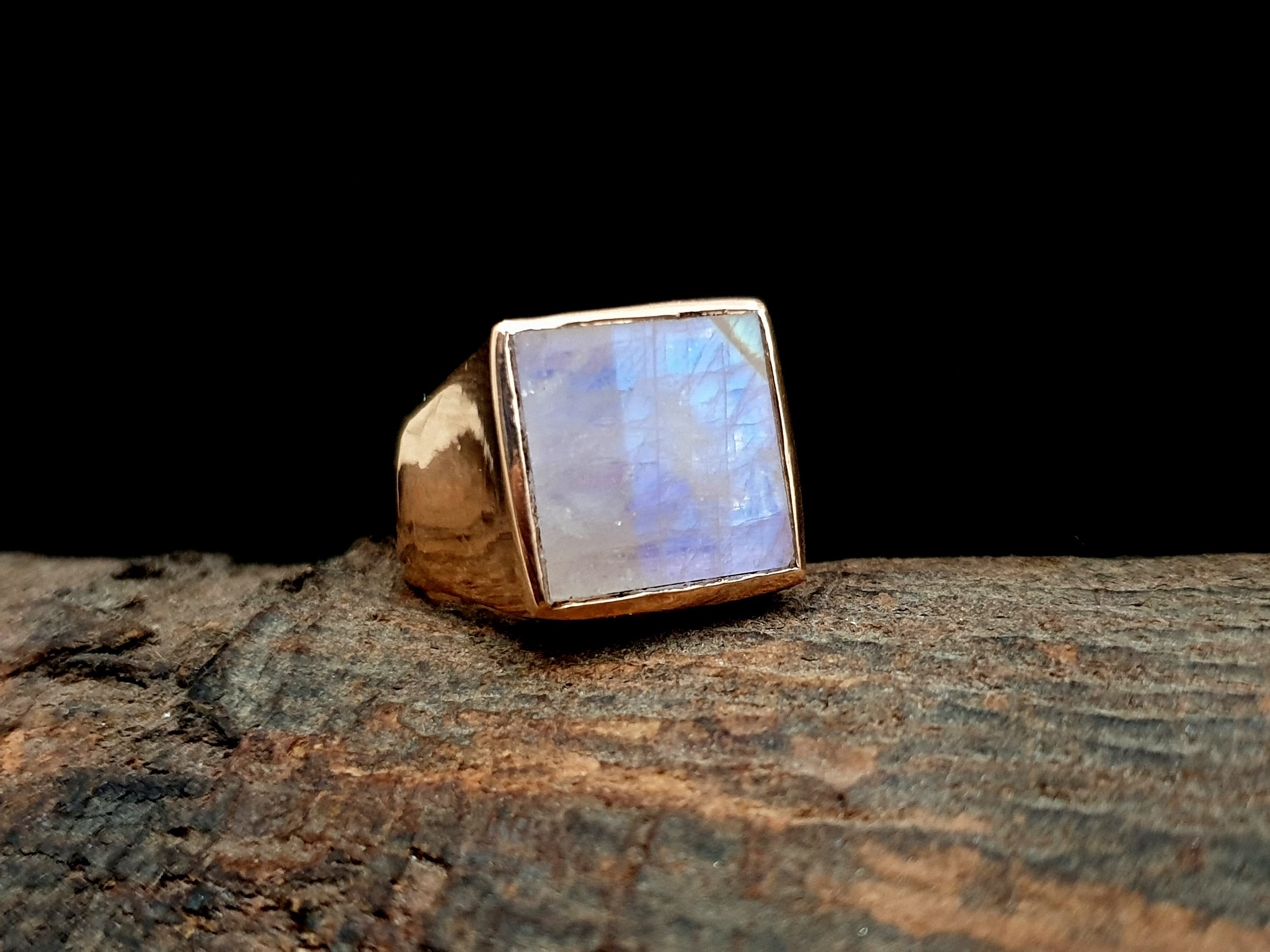 Anello con sigillo in pietra di luna per uomo, anello in argento sterling 925, pietra preziosa in pietra di luna arcobaleno, oro rosa, anello in oro g
