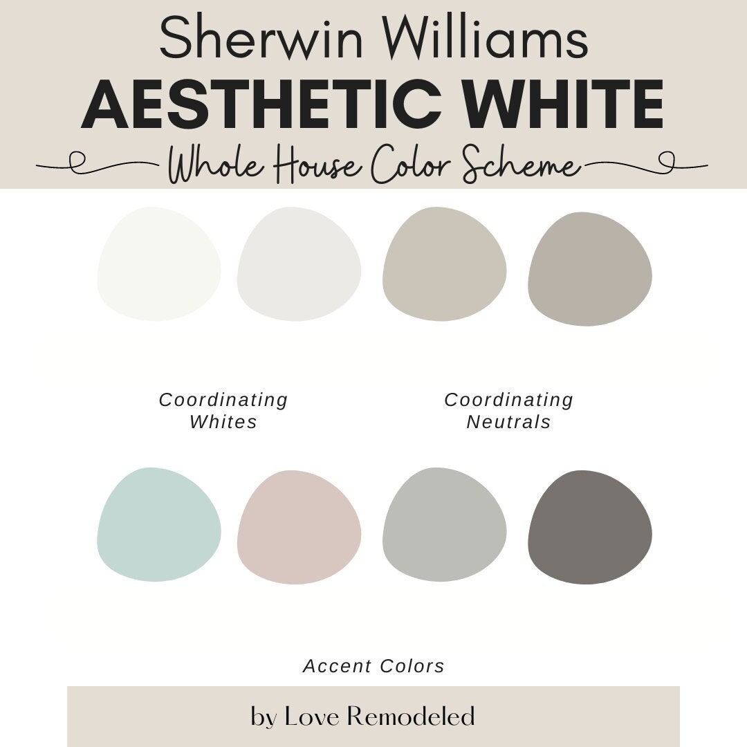 Palette di colori Aesthetic White di Sherwin Williams / Schema di colori Aesthetic White / Colori coordinati per Aesthetic White / Vernice per interni