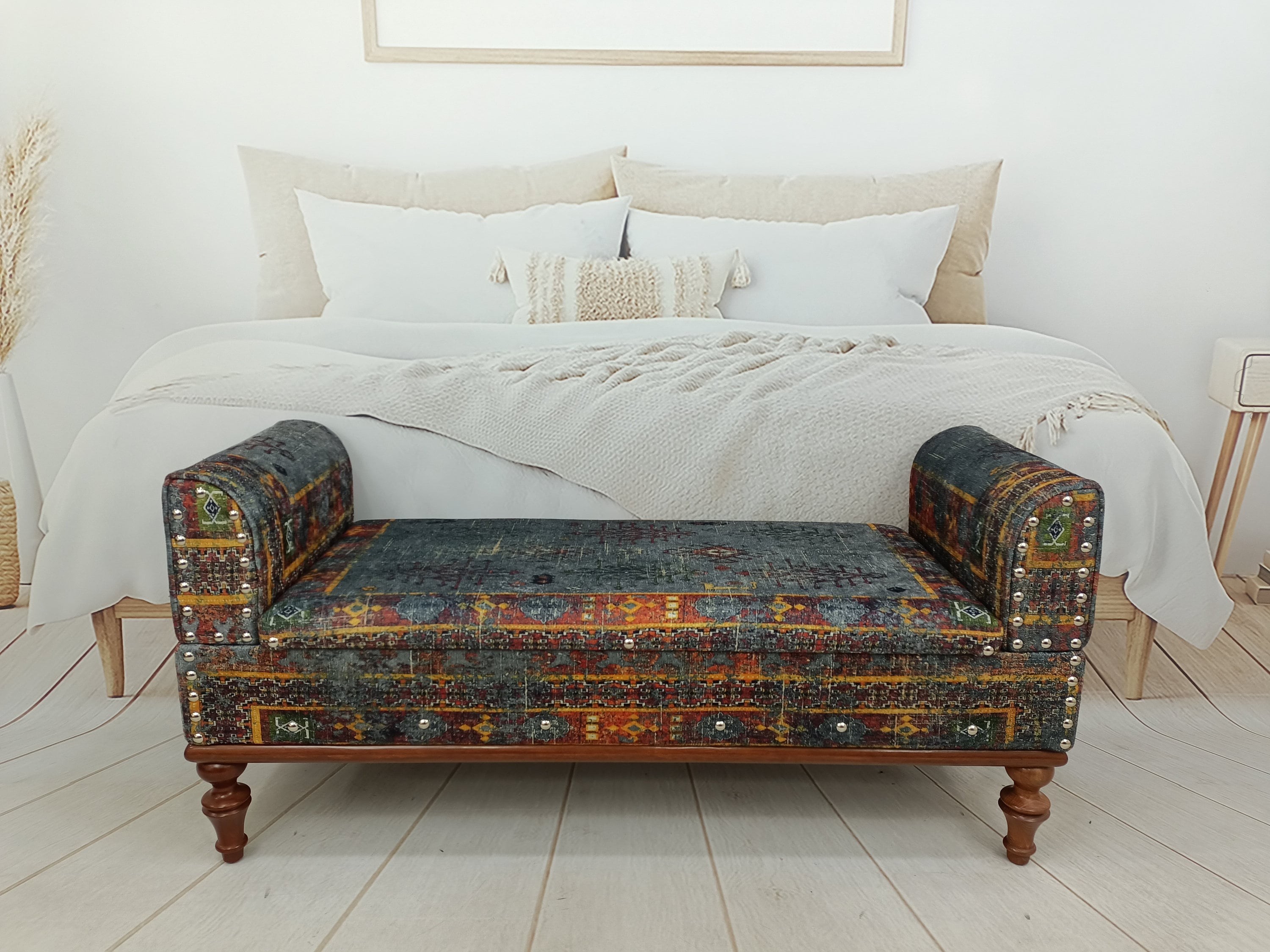 Panca ottomana con braccioli, divano letto imbottito, panca contenitore, panca d'ingresso, divano a due posti, contenitore con piano ribaltabile, panc