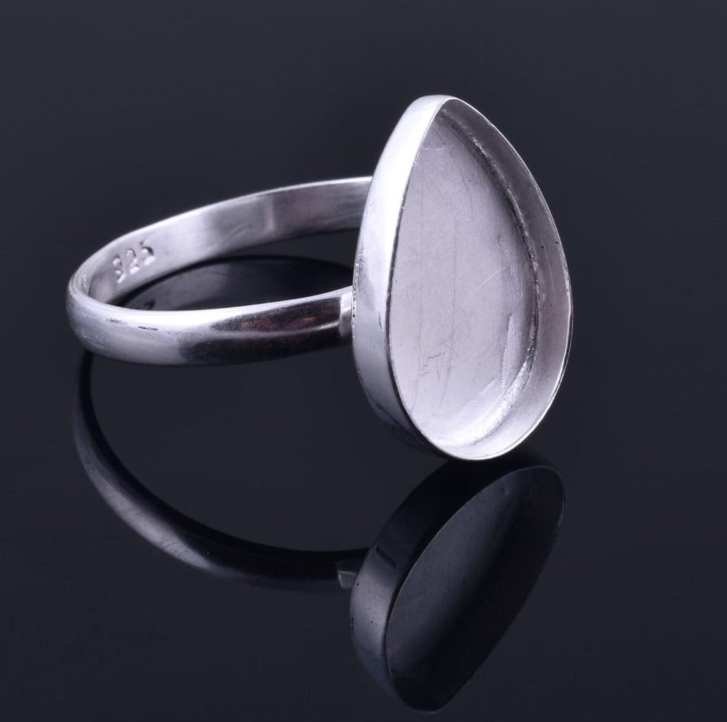 Anello a coppa con castone a pera in argento sterling 925, castone grezzo, 6 x 4 mm - 25 x 20 mm, castone a coppa con cabochon a pera per la creazione