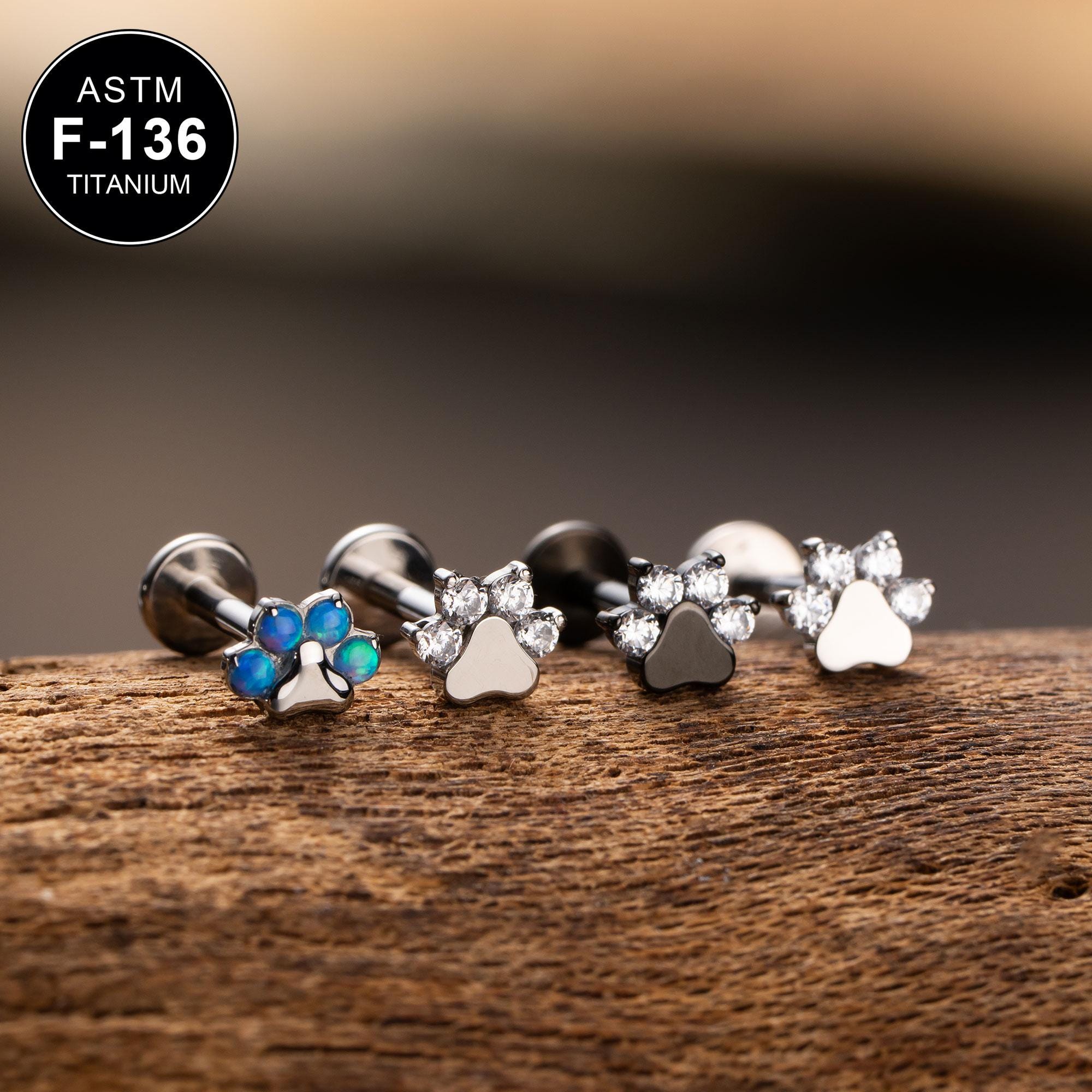 Piercing per cartilagine Labret in titanio 16G con zampa di cane e zirconi cubici/piercing per cartilagine/piercing per trago/orecchino posteriore pia