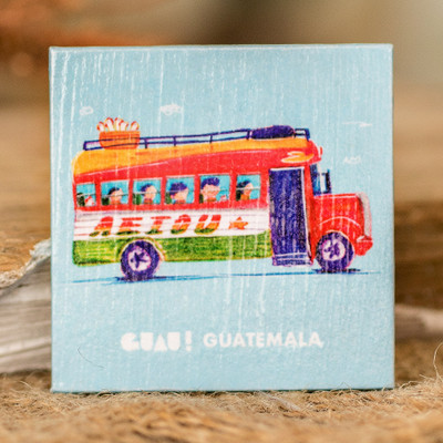 'Traditional Chicken Bus-Themed Paper Magnet from Guatemala'
