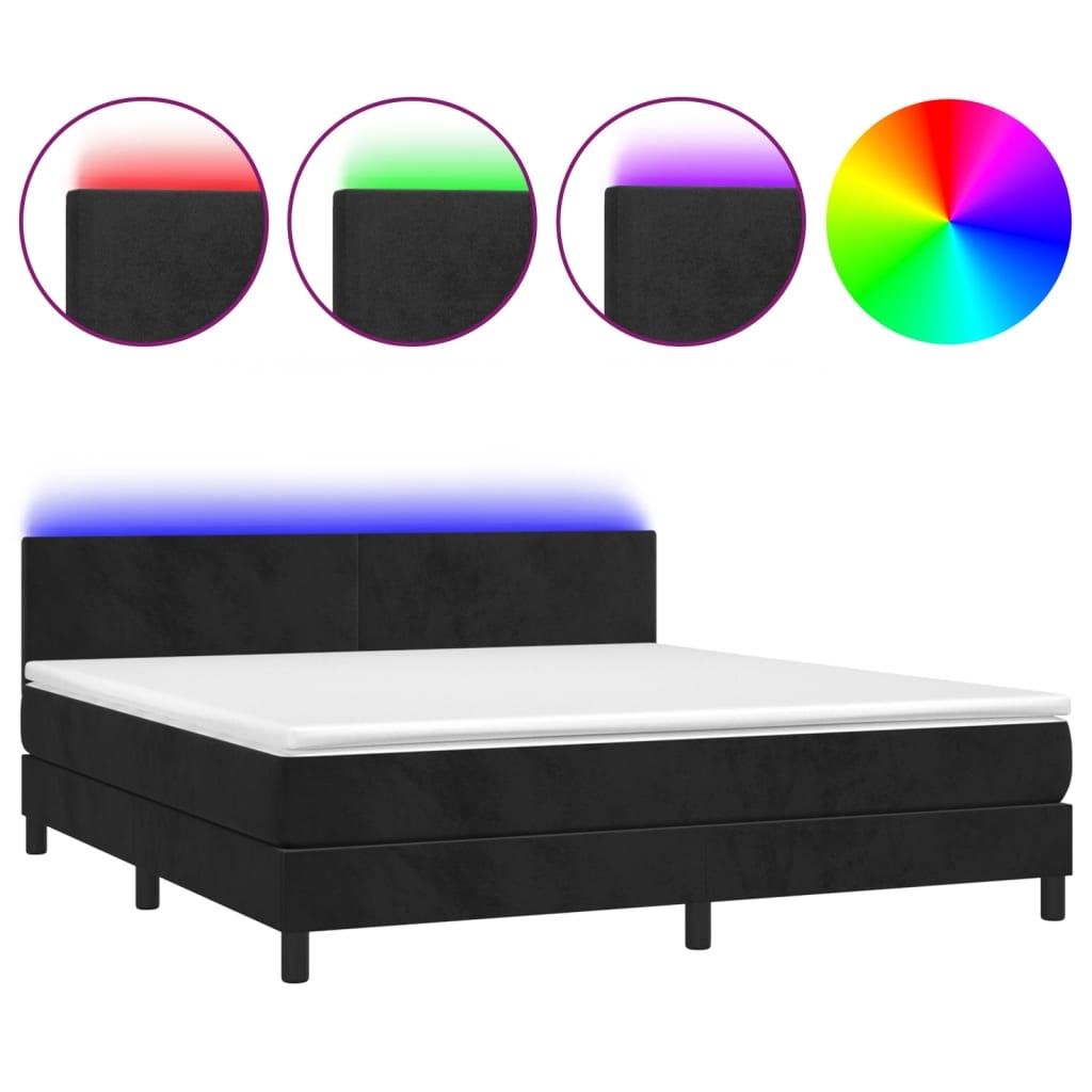 vidaXL Boxspringbett mit Matratze & LED Schwarz 160x200 cm Samt Image
