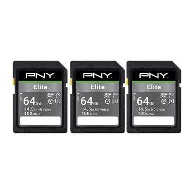 Pny Elite Class 10 U1 V10 100 Mbps Sdxc Flash Memory Cards, 64Gb, Pack Of 3 Memory Cards