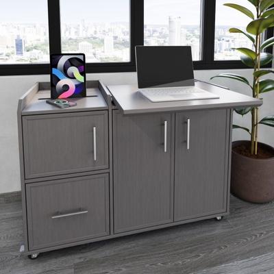 Realspace 40"w Multifunction Mobile File Cabinet Printer Stand With Integrated Power & Charging, Gray Oak, Bifma Compliant
